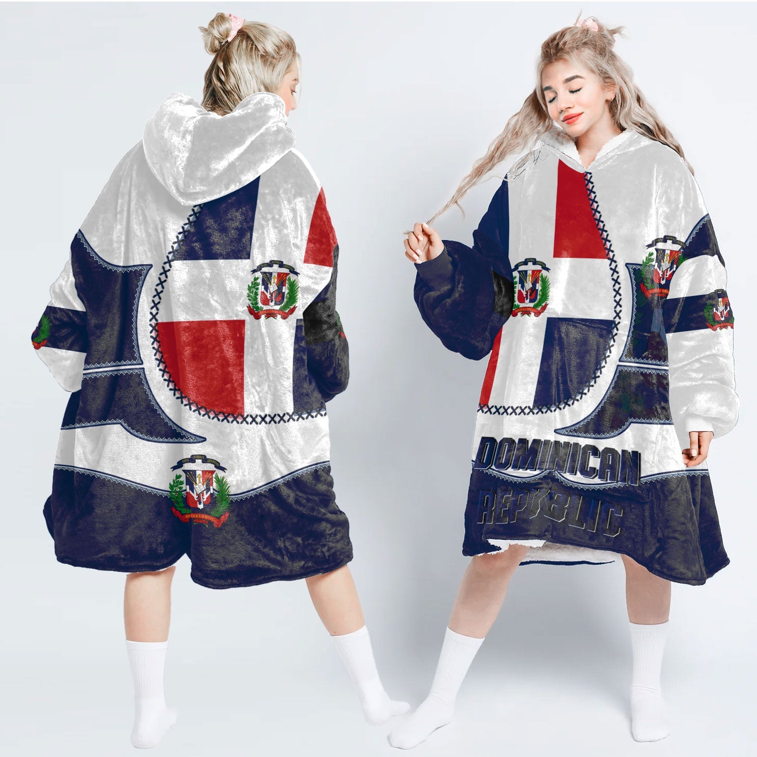 Dominican Republic Hoodie Blanket Flag & Coat Of Arms Leather Style