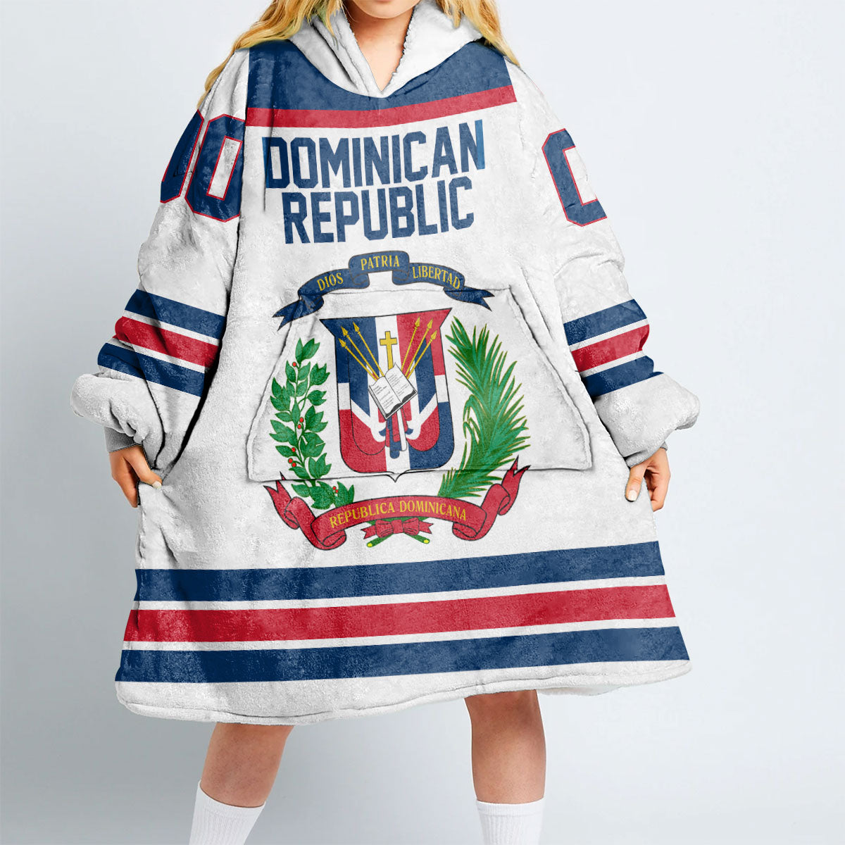 Dominican Republic Snug Hoodie Flag & Coat Of Arms Hockey Style