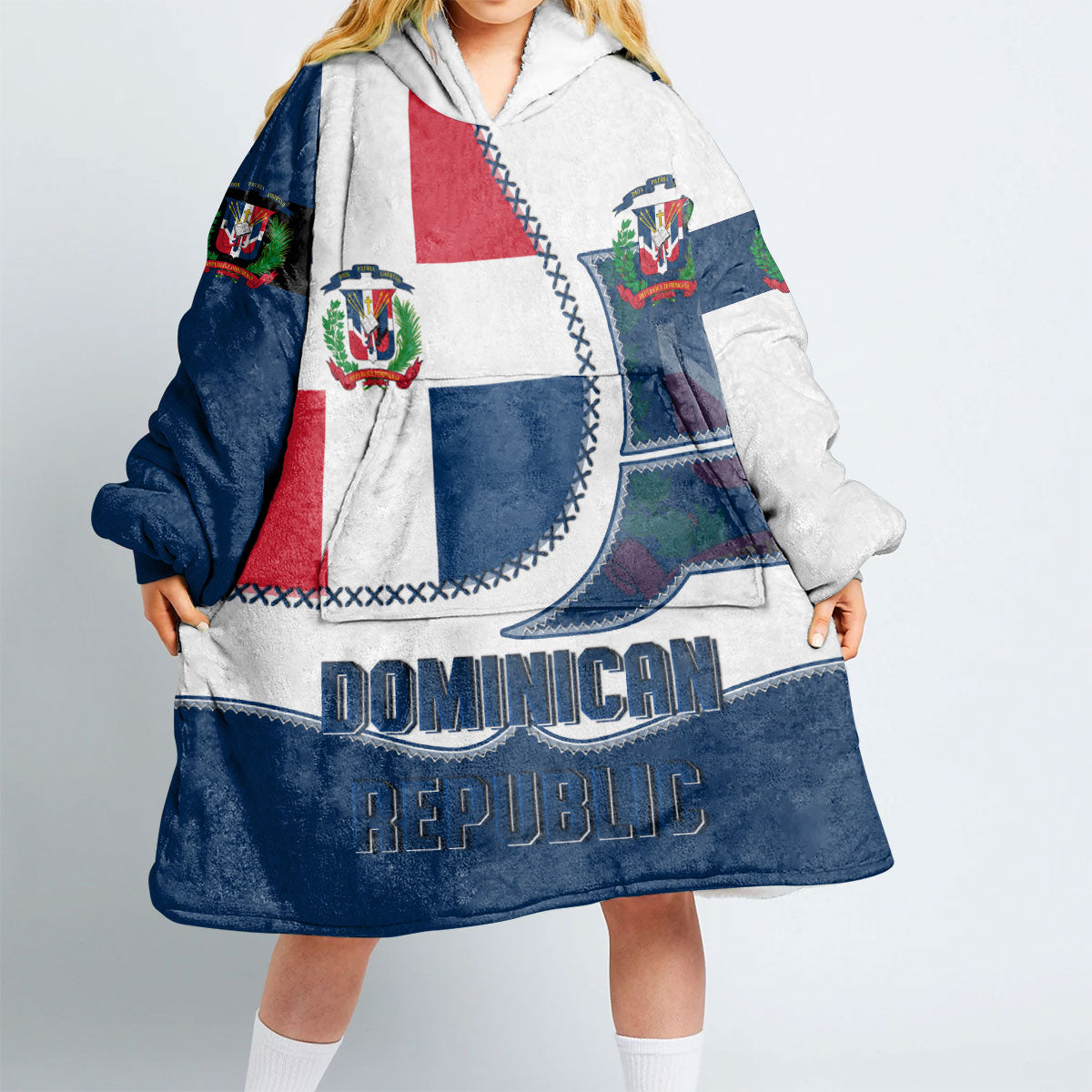 Dominican Republic Hoodie Blanket Flag & Coat Of Arms Leather Style