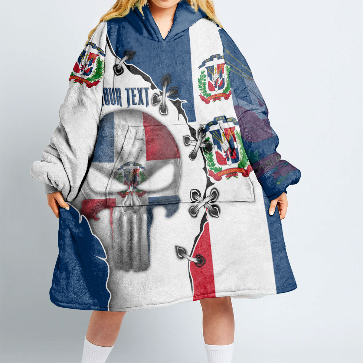 Dominican Republic Snug Hoodie Flag & Coat Of Arms Skull Style