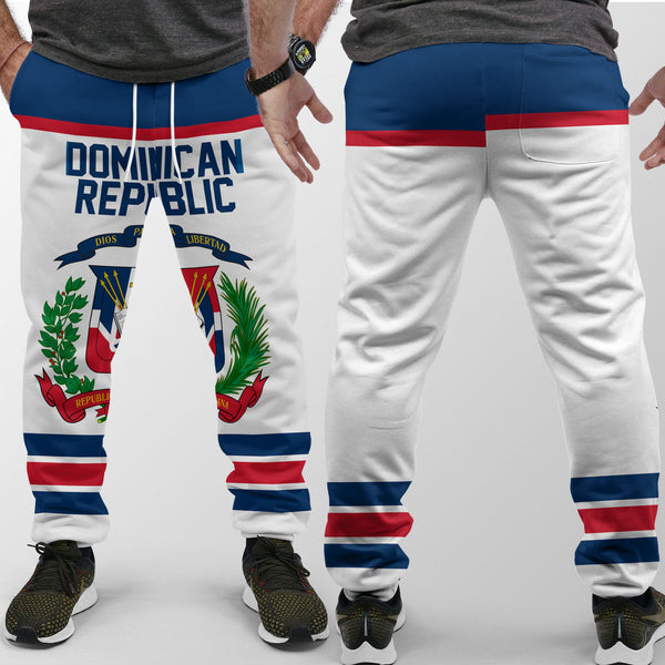 Dominican Republic Jogger Pant Flag & Coat Of Arms Hockey Style