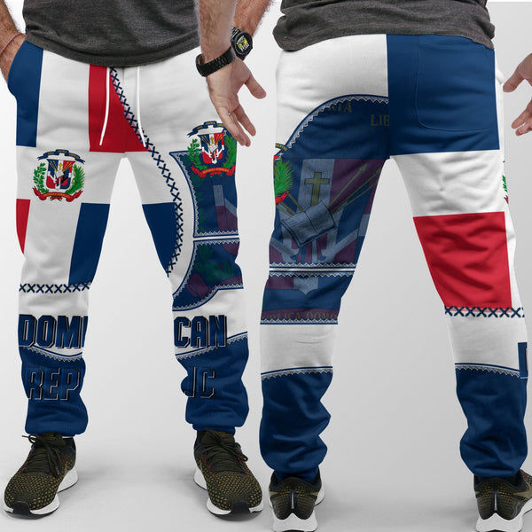 Dominican Republic Jogger Pant Flag & Coat Of Arms Leather Style