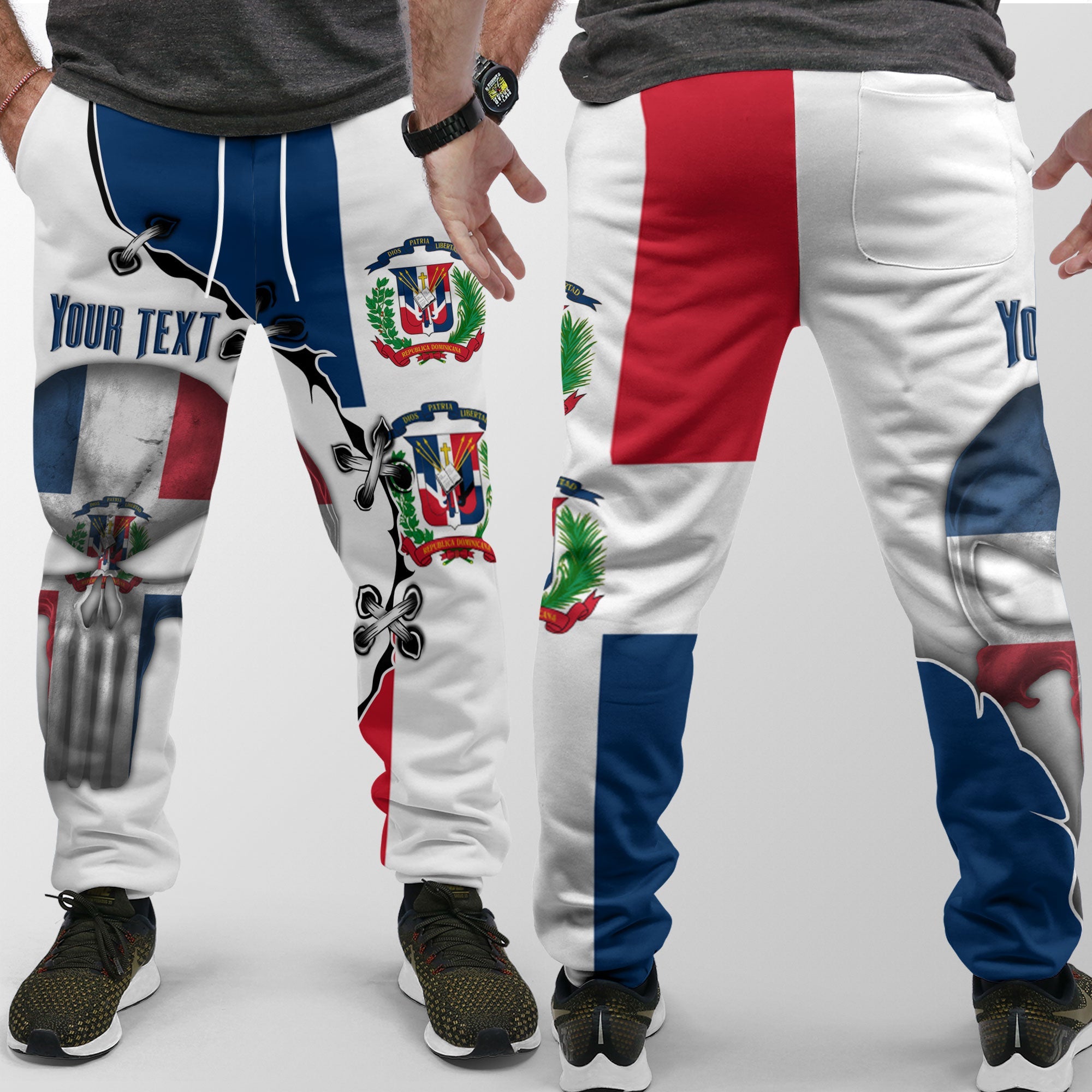 Dominican Republic Jogger Pant Flag & Coat Of Arms Skull Style