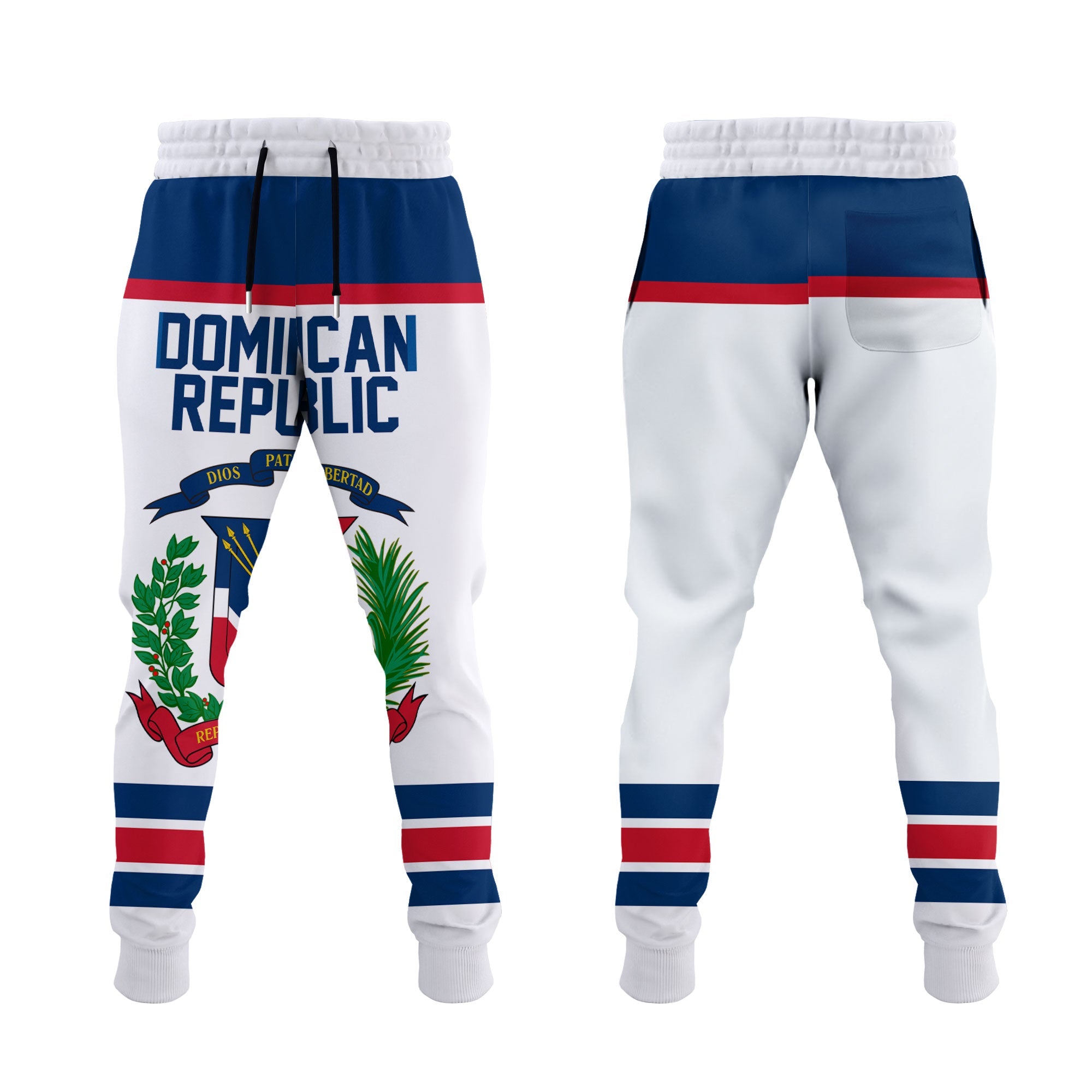 Dominican Republic Jogger Pant Flag & Coat Of Arms Hockey Style