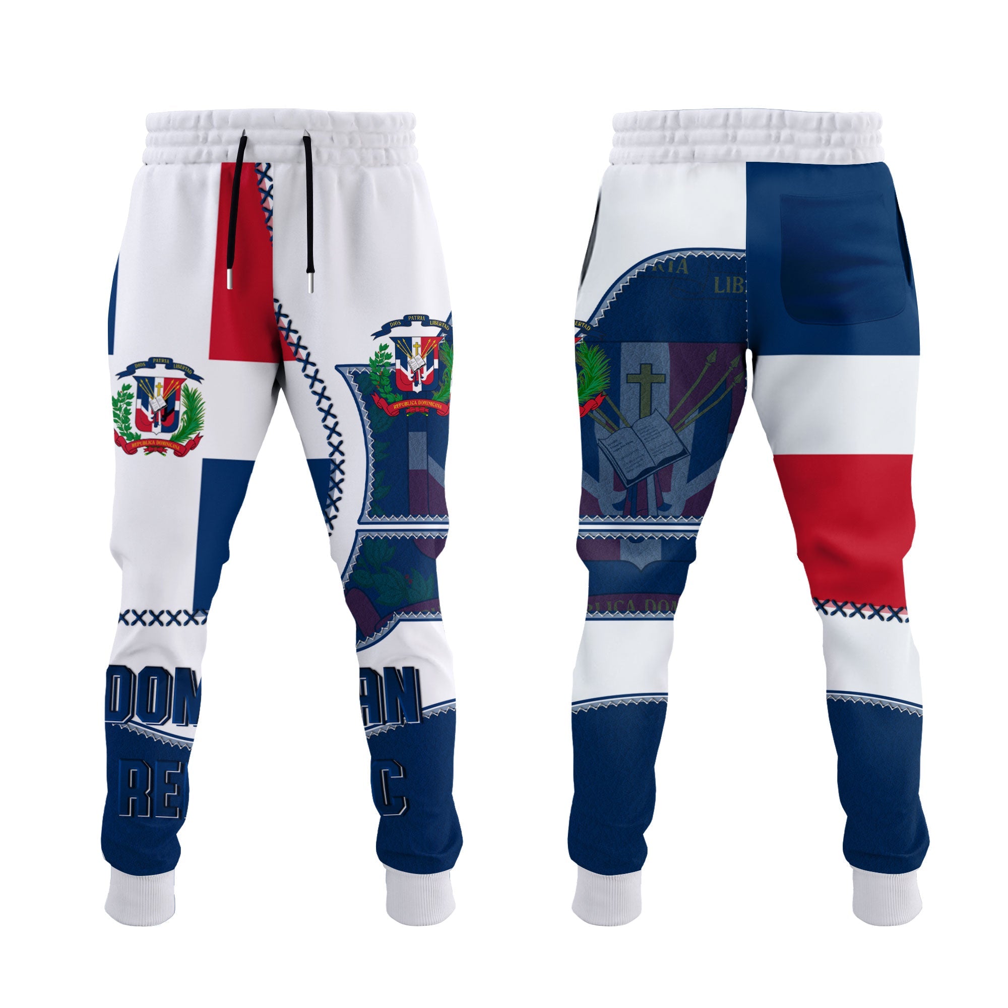 Dominican Republic Jogger Pant Flag & Coat Of Arms Leather Style