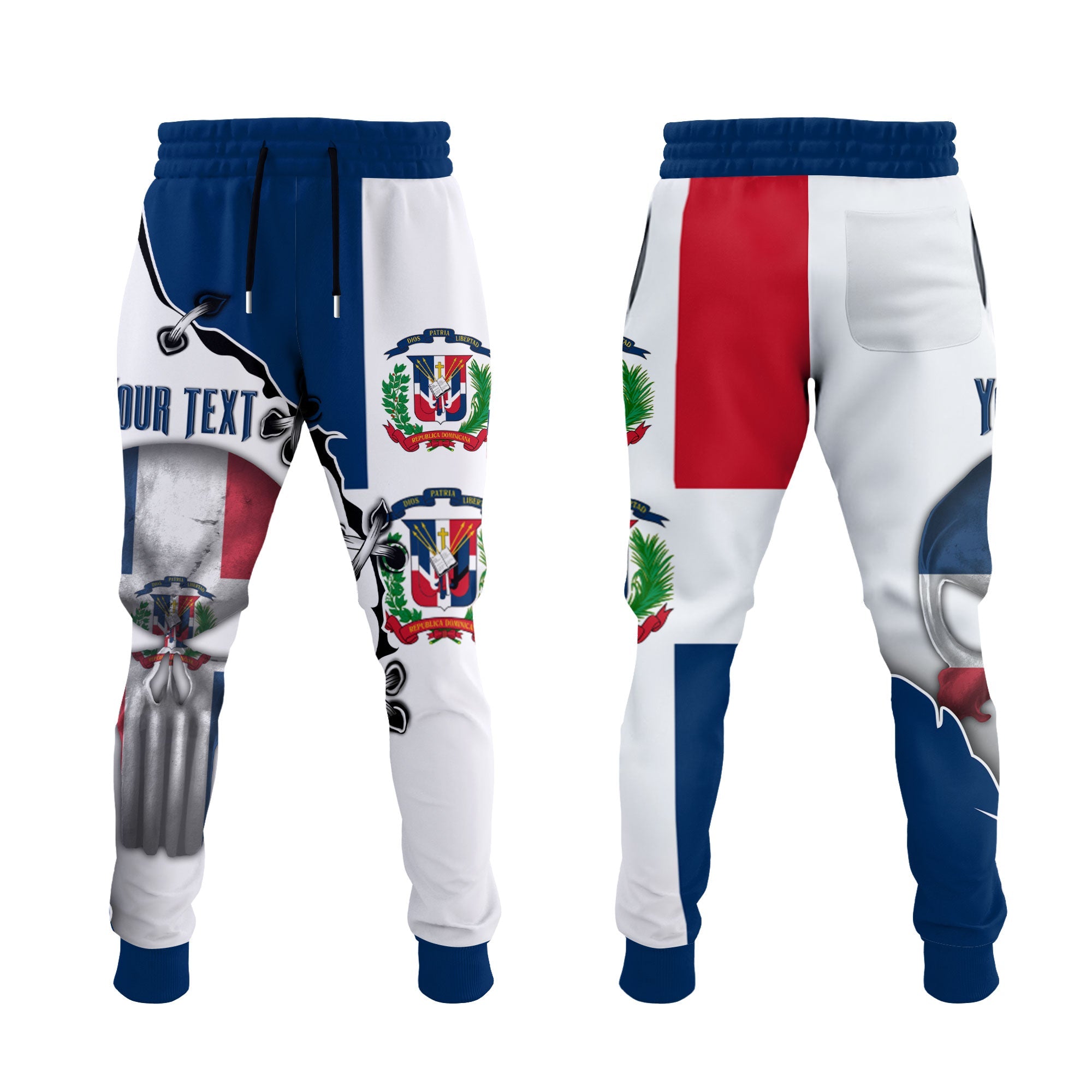 Dominican Republic Jogger Pant Flag & Coat Of Arms Skull Style