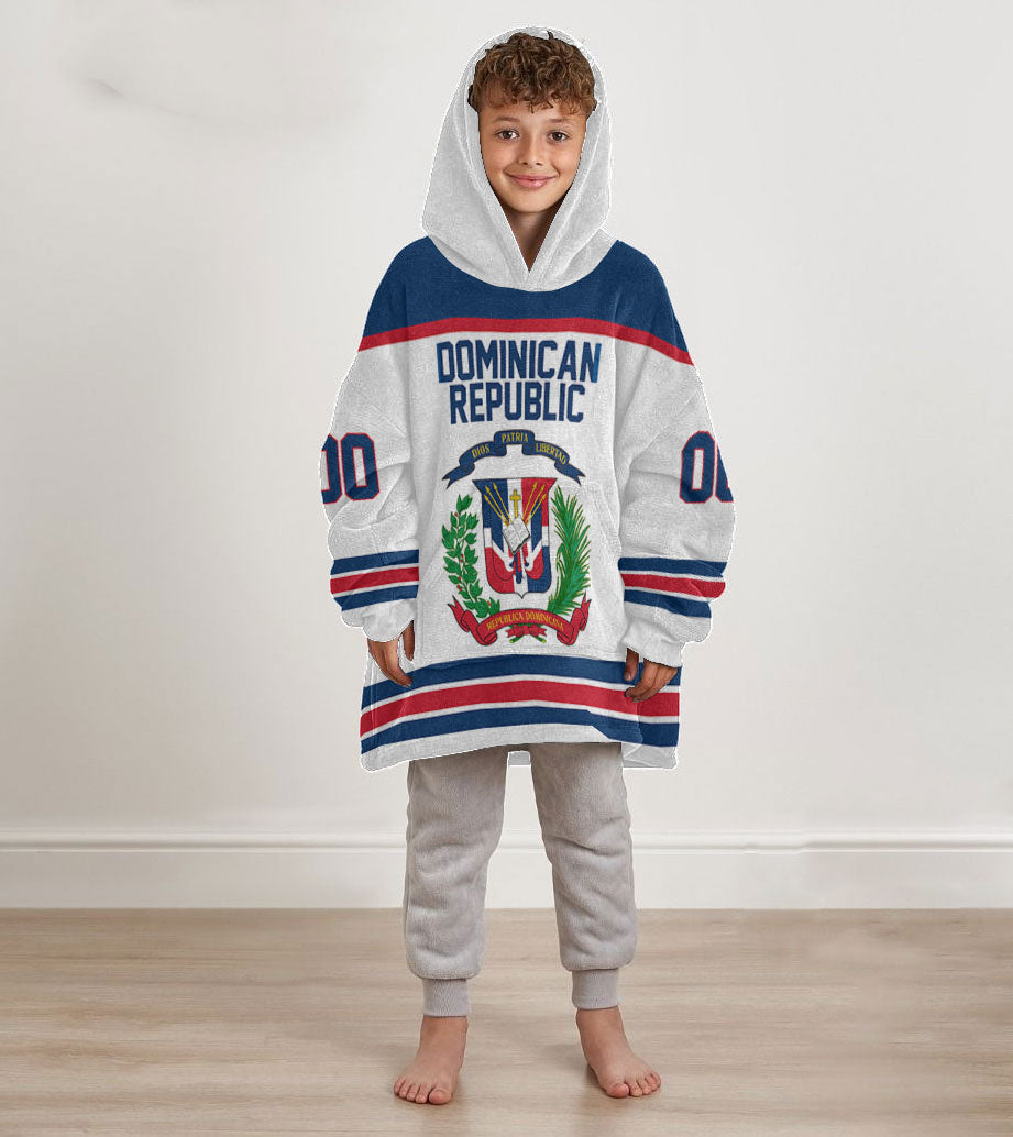 Dominican Republic Snug Hoodie Kid Flag & Coat Of Arms Hockey Style