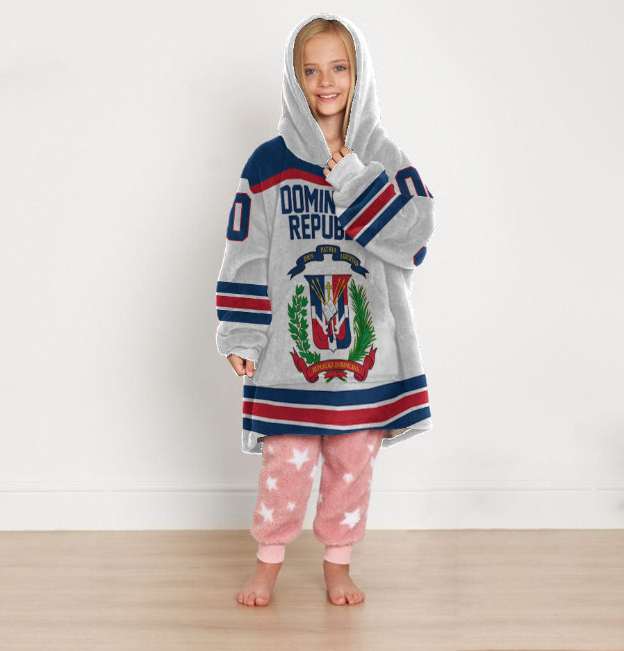 Dominican Republic Snug Hoodie Kid Flag & Coat Of Arms Hockey Style