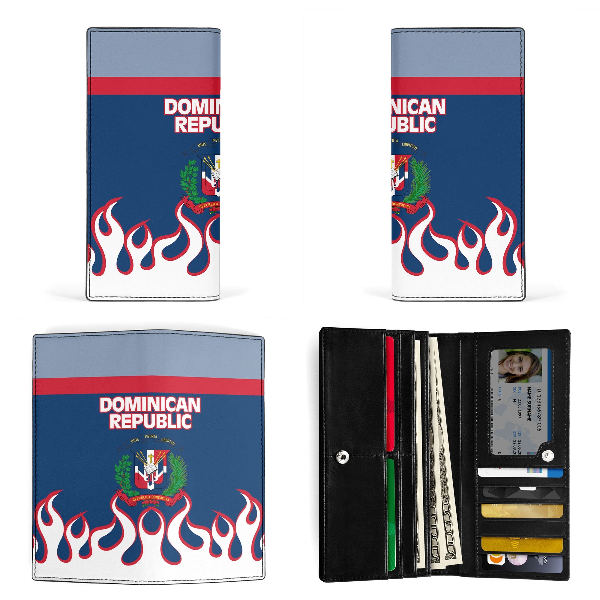 Dominican Republic Leather Wallet Flag & Coat Of Arms Fire Hockey Style