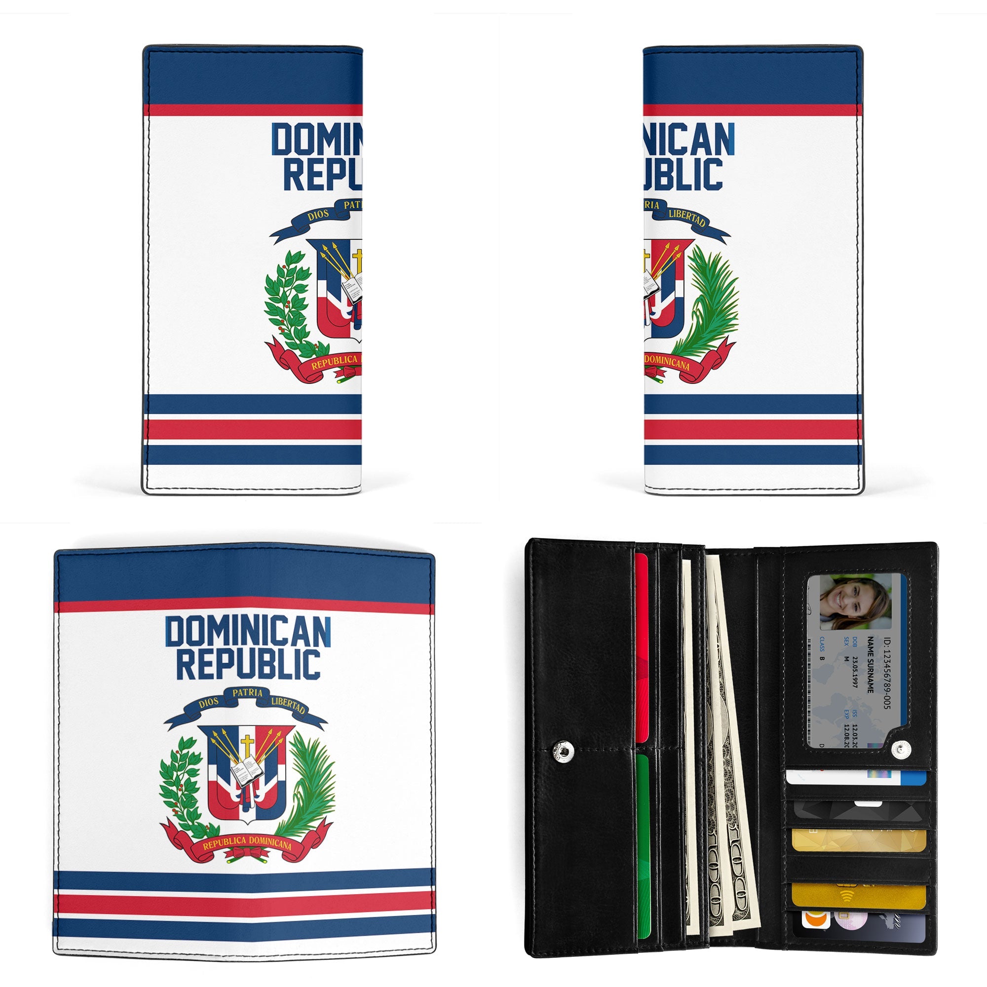 Dominican Republic Leather Wallet Flag & Coat Of Arms Hockey Style