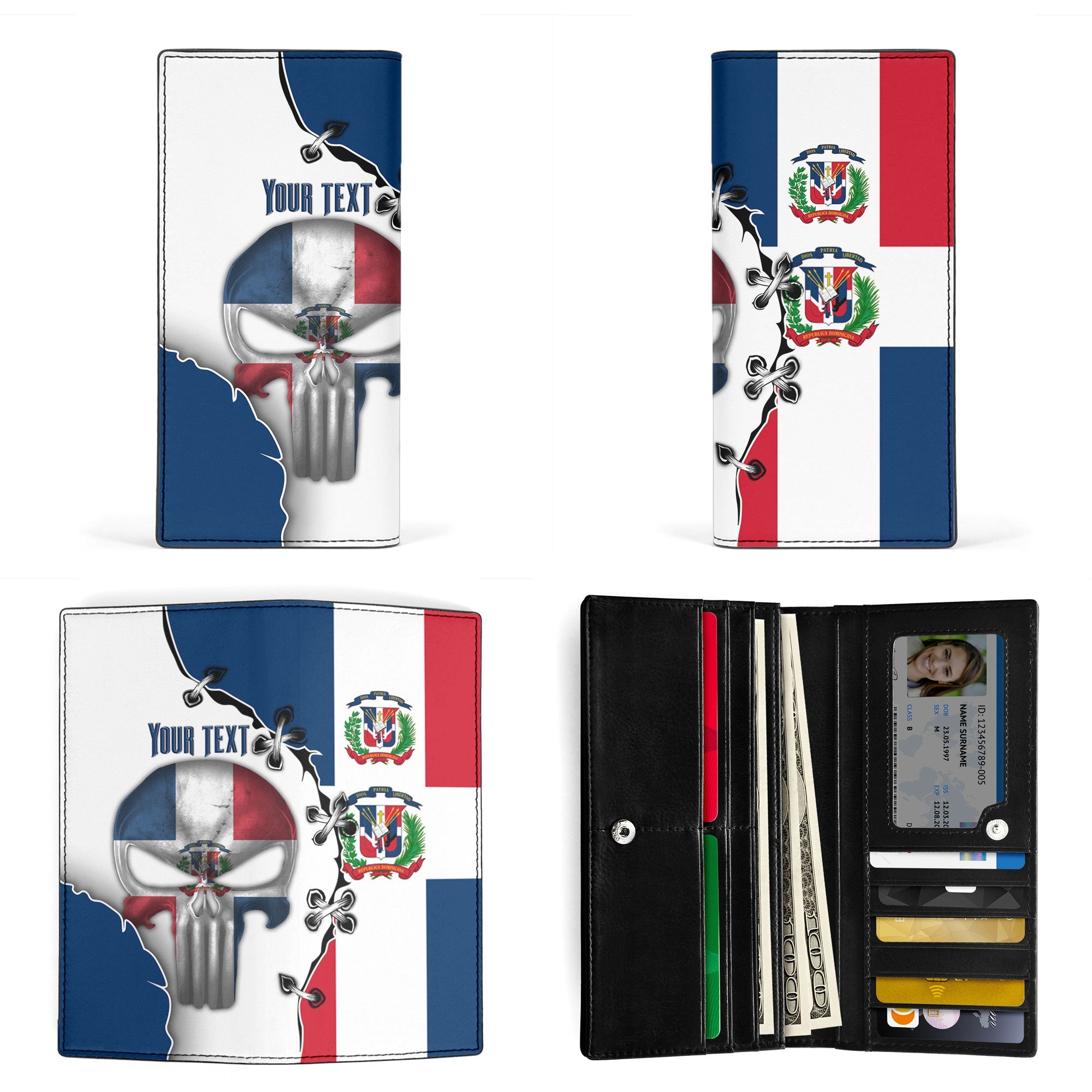 Dominican Republic Leather Wallet Flag & Coat Of Arms Skull Style