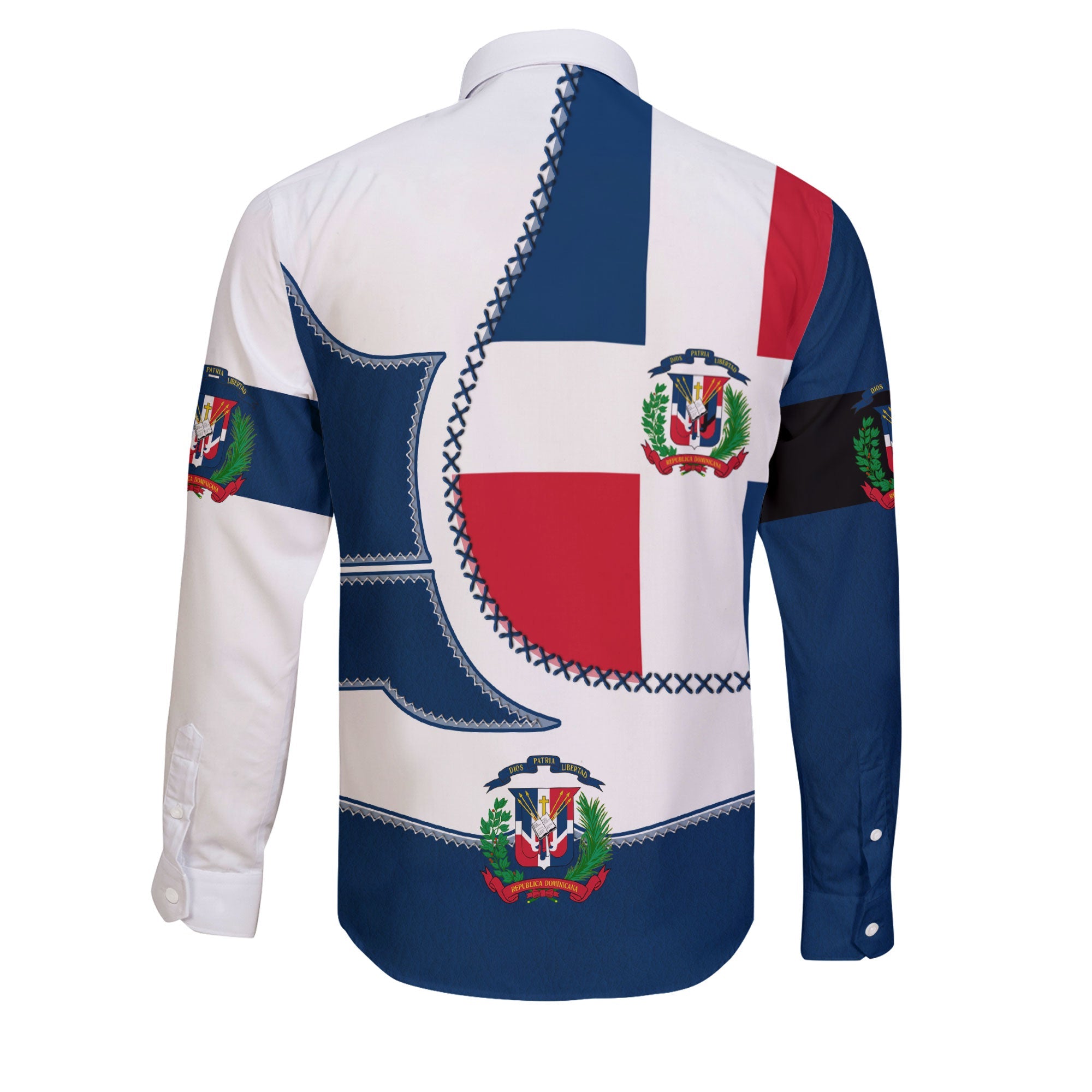 Dominican Republic Long Sleeve Button Shirt Flag & Coat Of Arms Leather Style