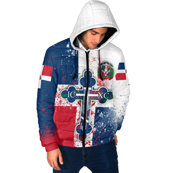 Dominican Republic Men Hooded Padded Jacket Flag & Coat Of Arms Orthodox Style