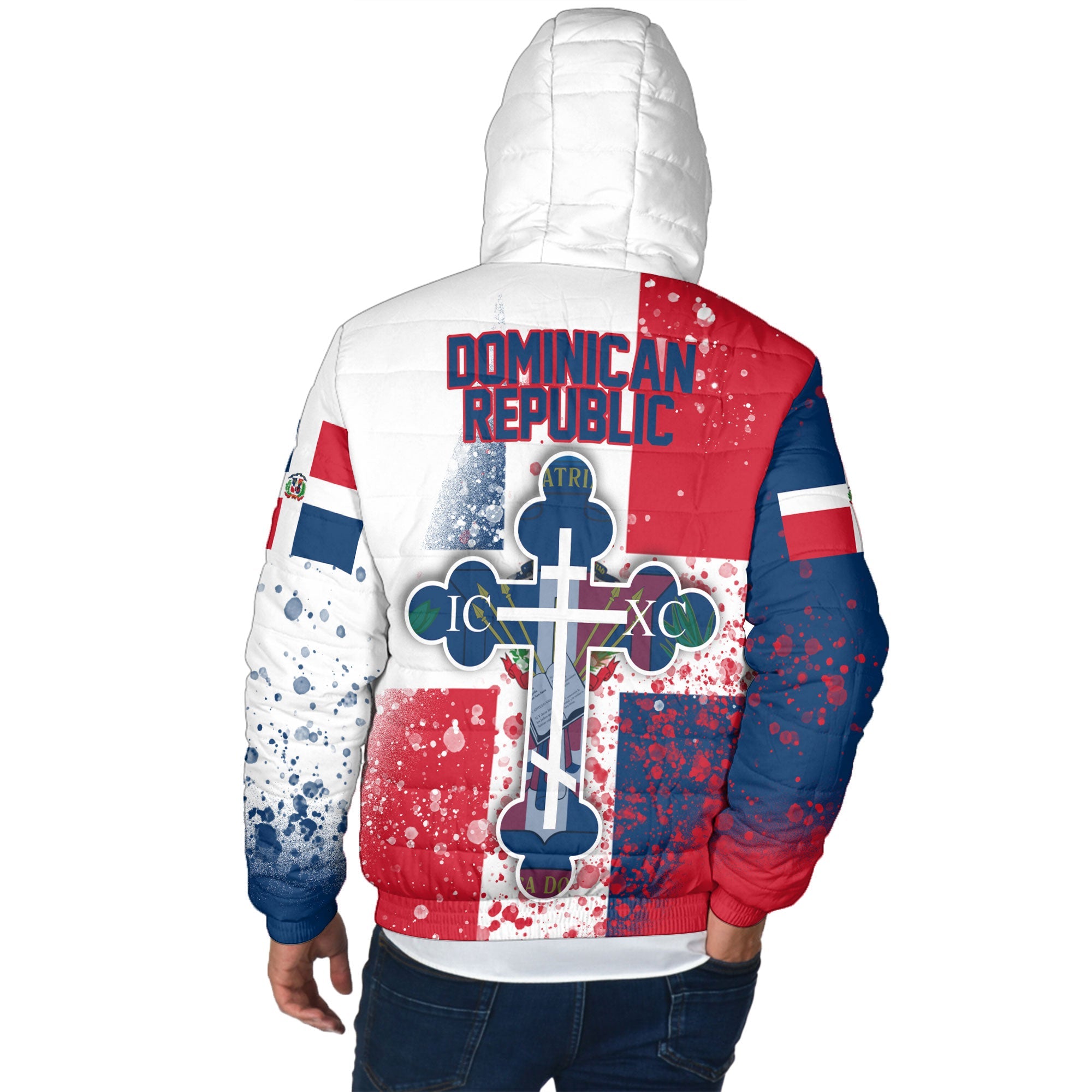 Dominican Republic Men Hooded Padded Jacket Flag & Coat Of Arms Orthodox Style