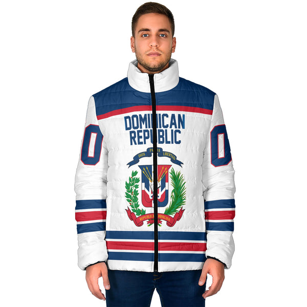 Dominican Republic Men Padded Jacket Flag & Coat Of Arms Hockey Style