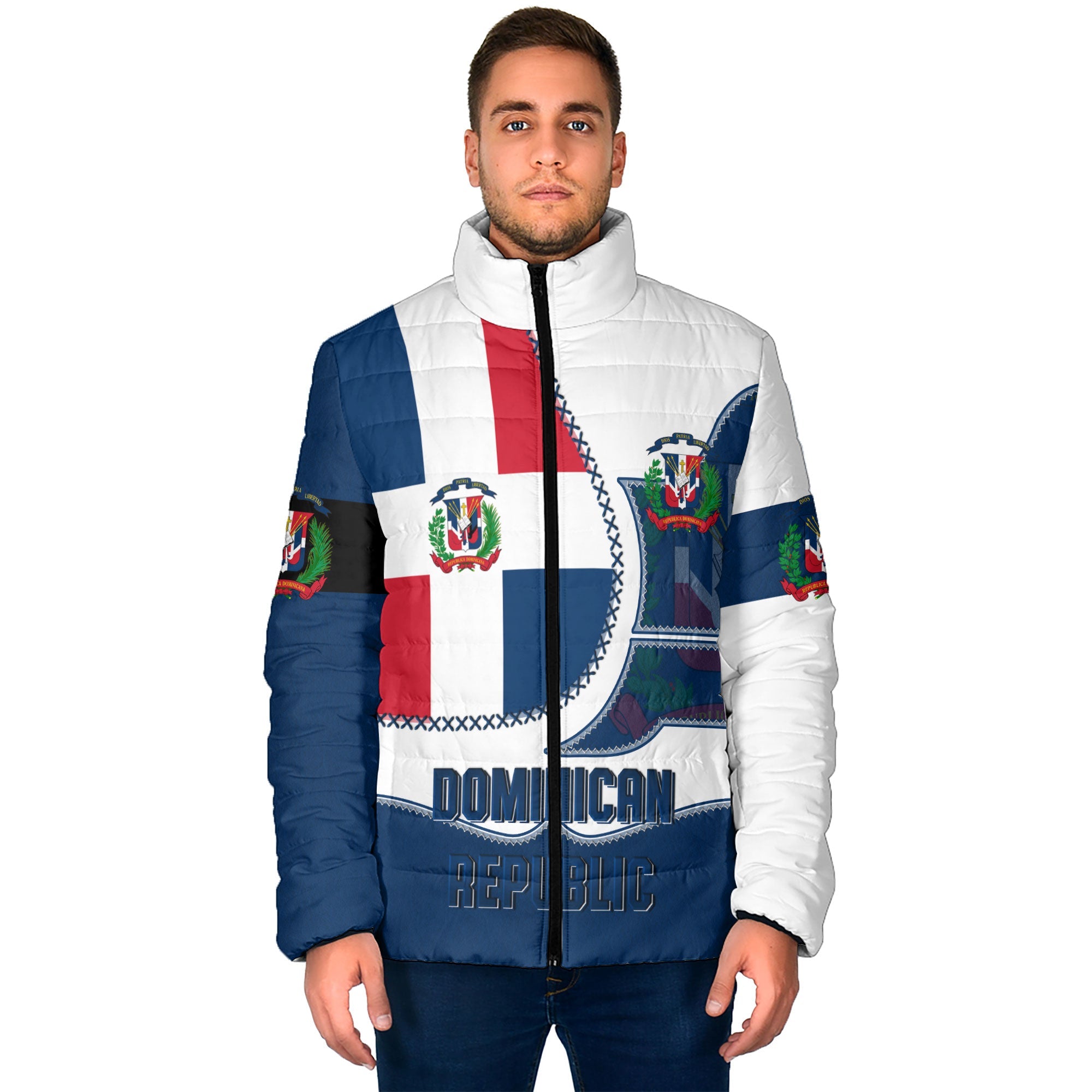 Dominican Republic Men Padded Jacket Flag & Coat Of Arms Leather Style