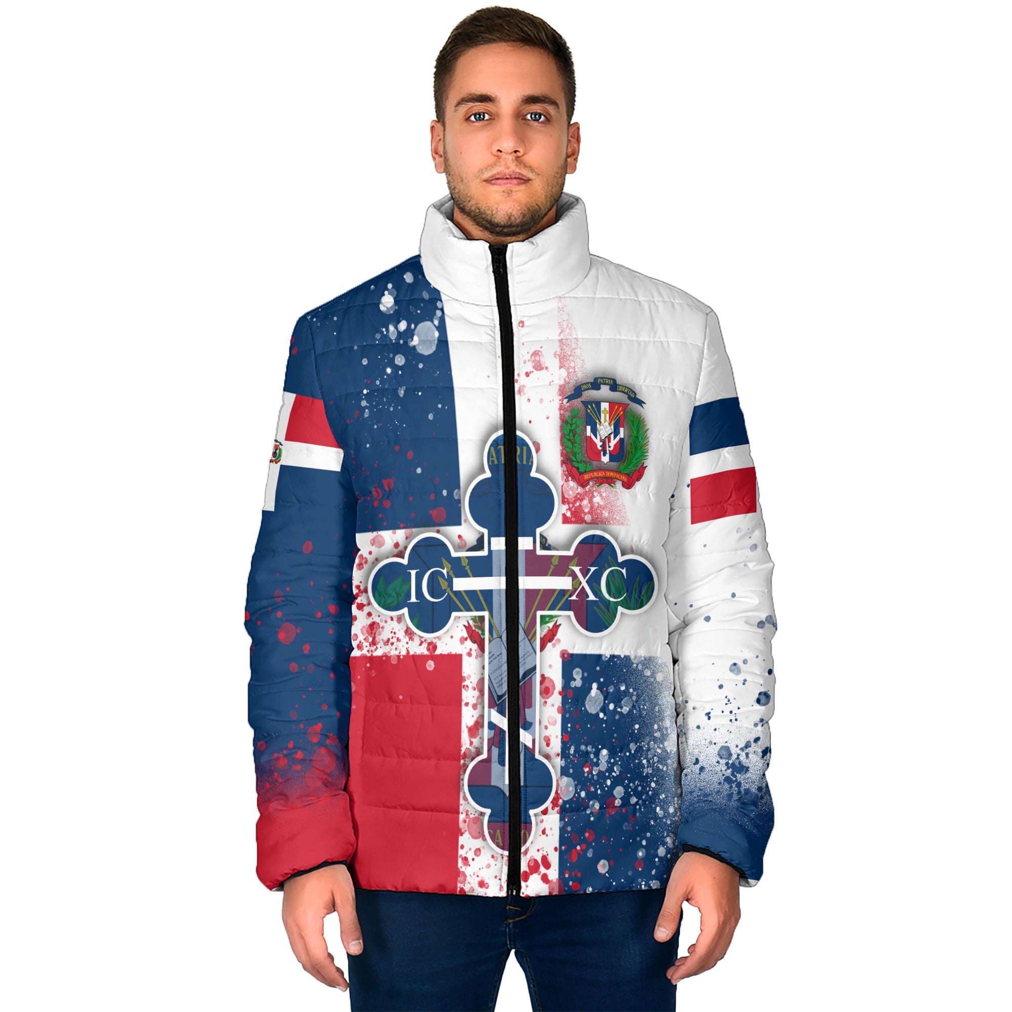 Dominican Republic Men Padded Jacket Flag & Coat Of Arms Orthodox Style