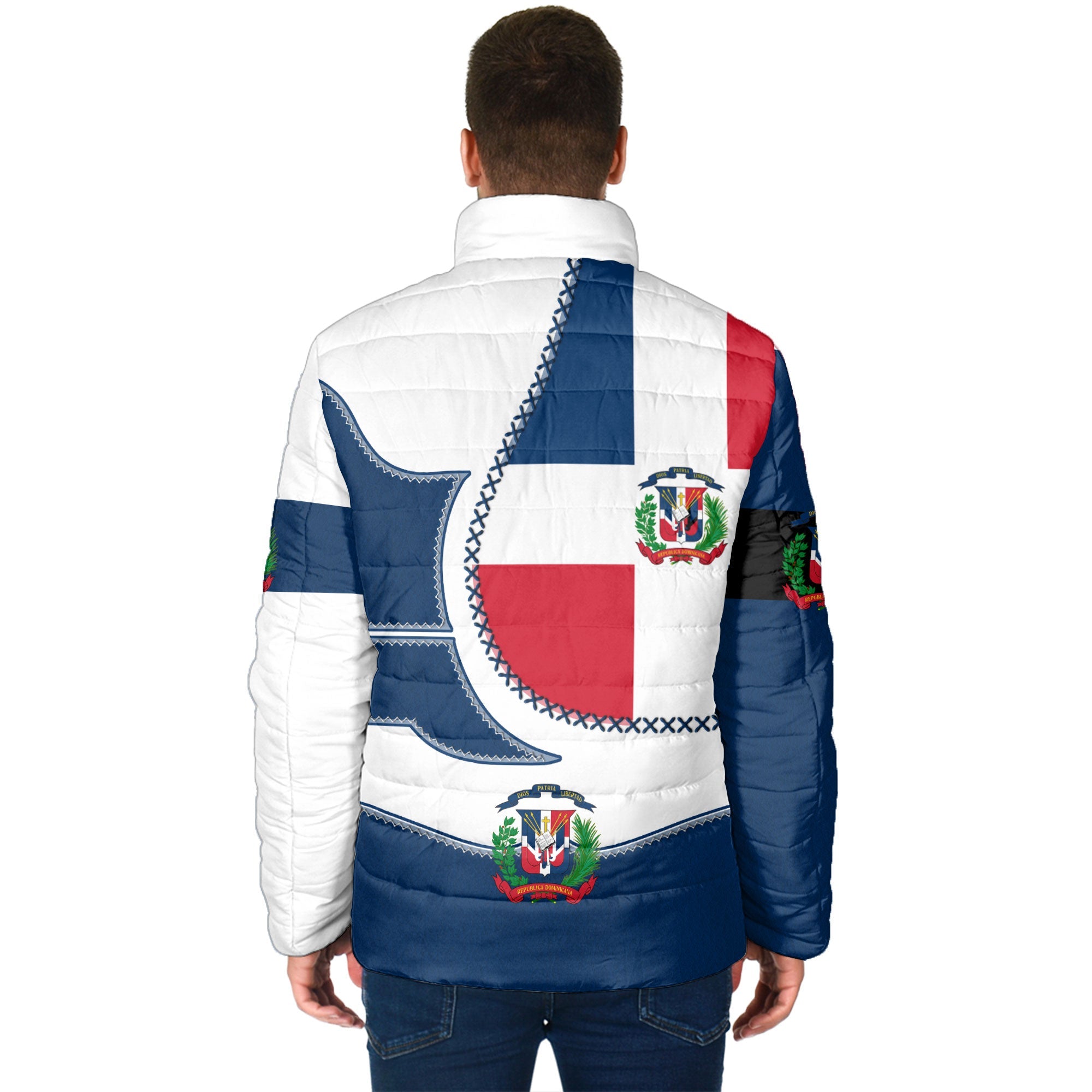 Dominican Republic Men Padded Jacket Flag & Coat Of Arms Leather Style