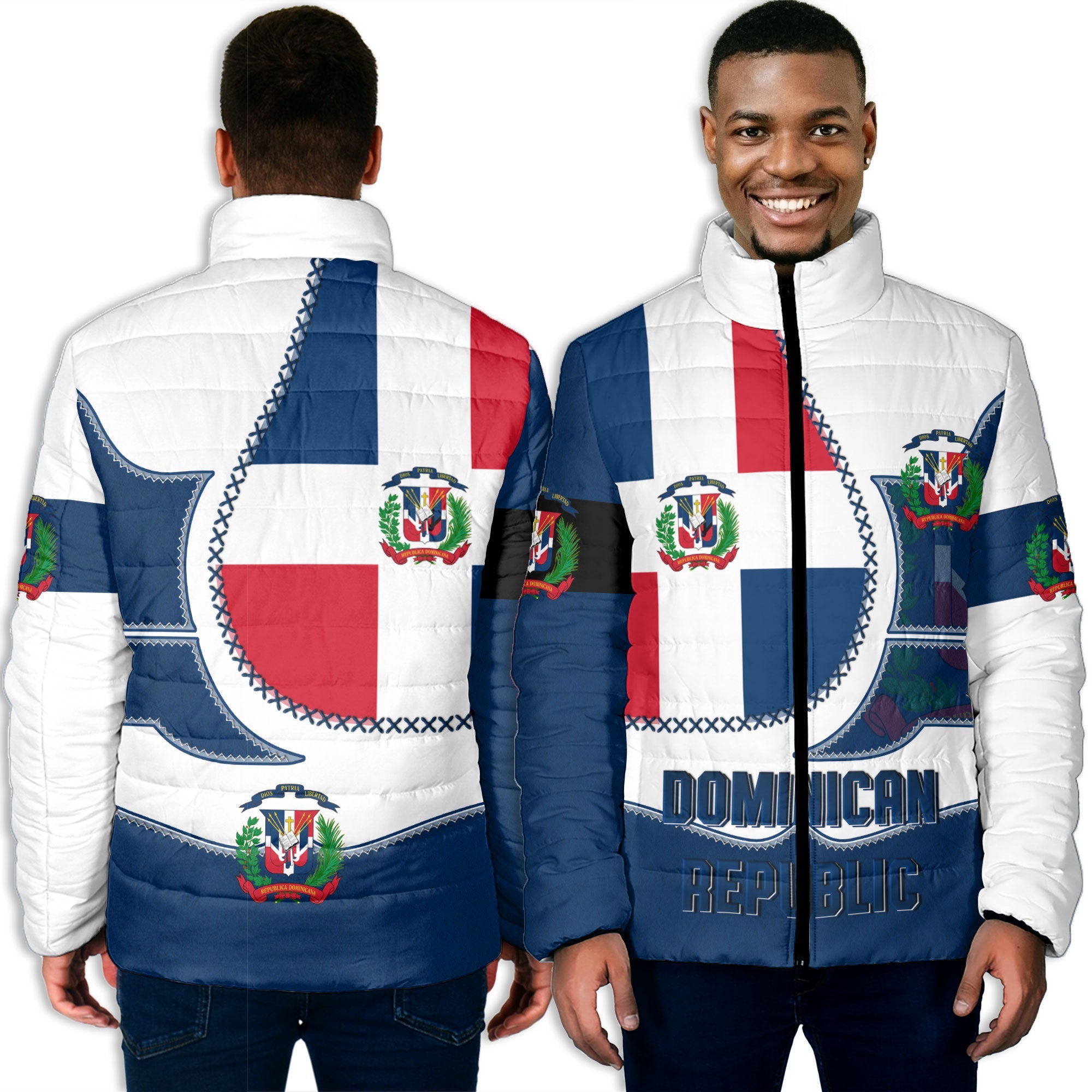 Dominican Republic Men Padded Jacket Flag & Coat Of Arms Leather Style