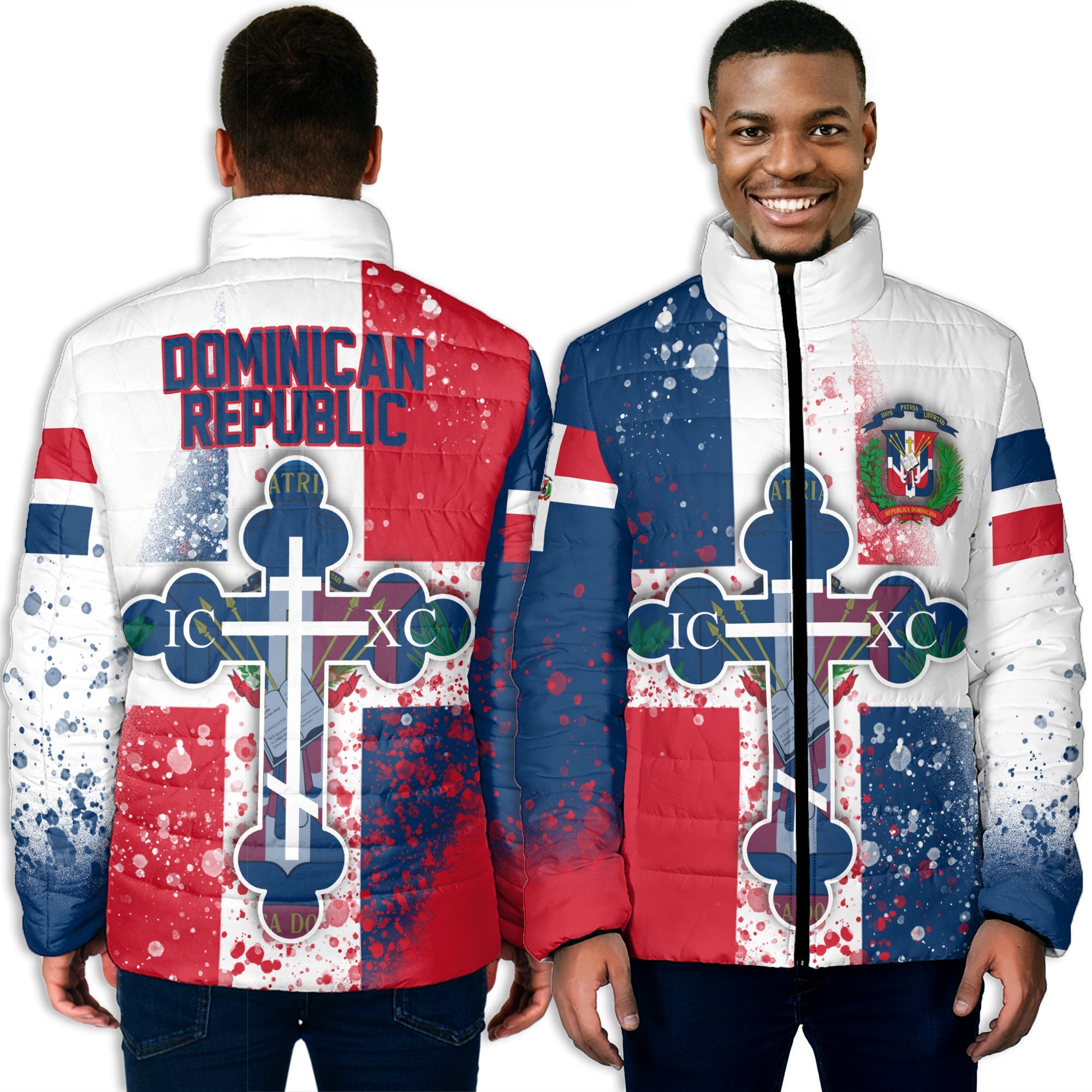 Dominican Republic Men Padded Jacket Flag & Coat Of Arms Orthodox Style