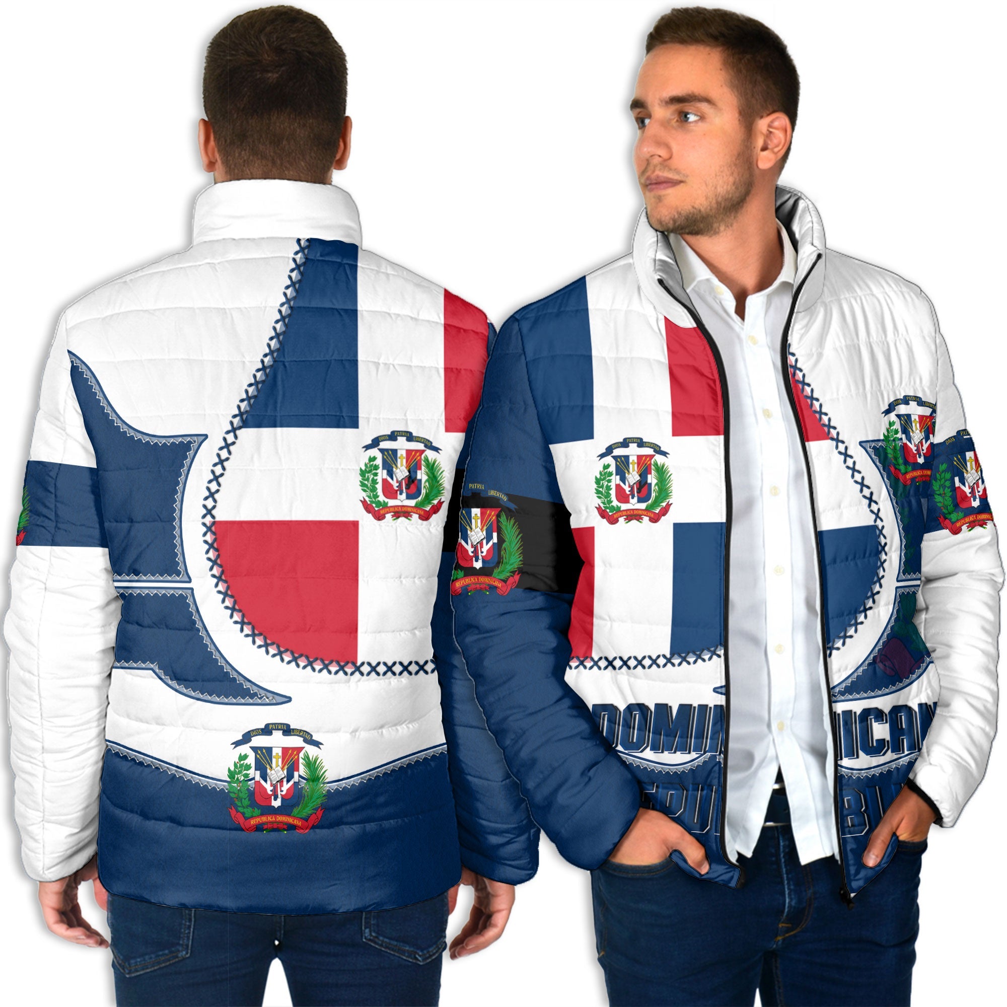 Dominican Republic Men Padded Jacket Flag & Coat Of Arms Leather Style