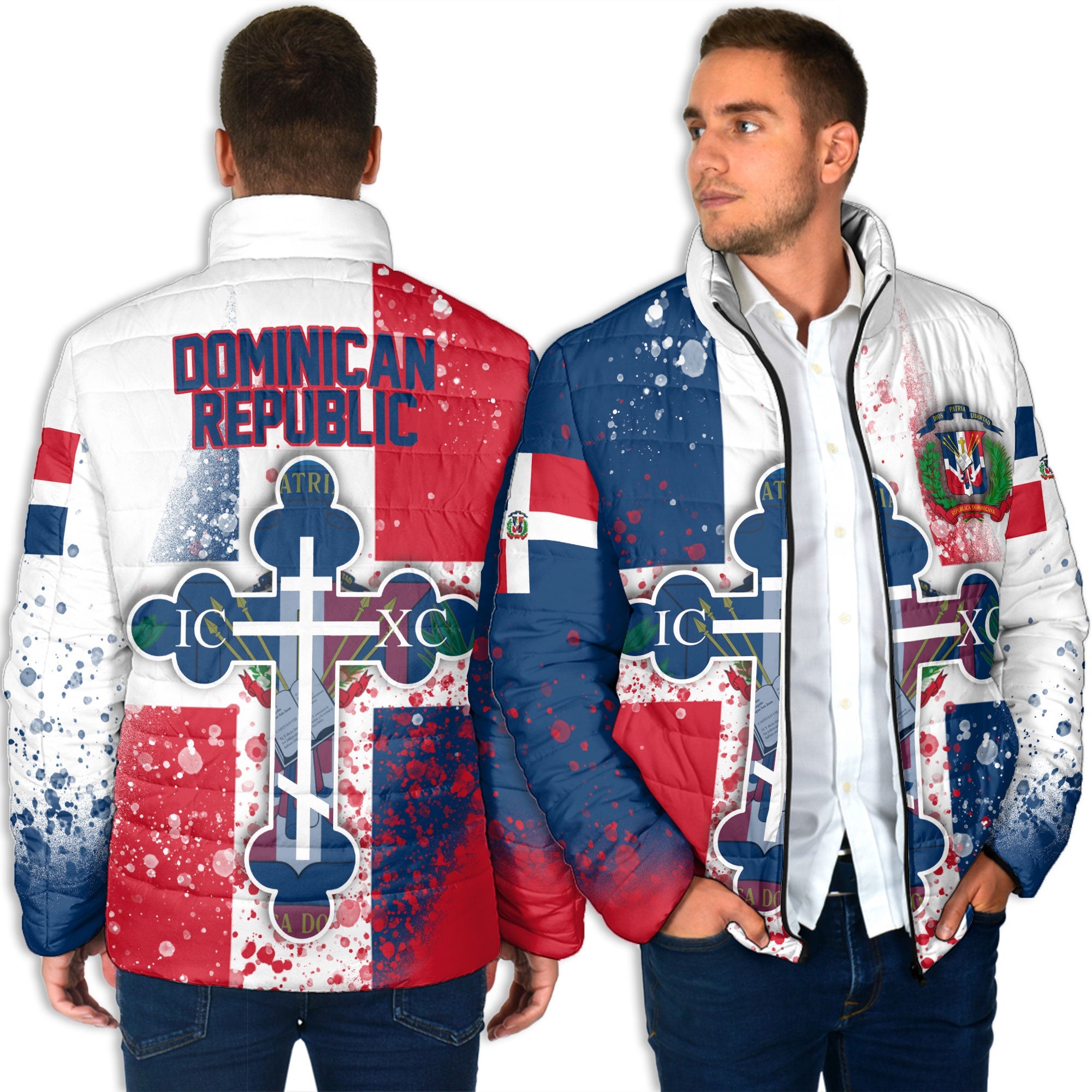 Dominican Republic Men Padded Jacket Flag & Coat Of Arms Orthodox Style