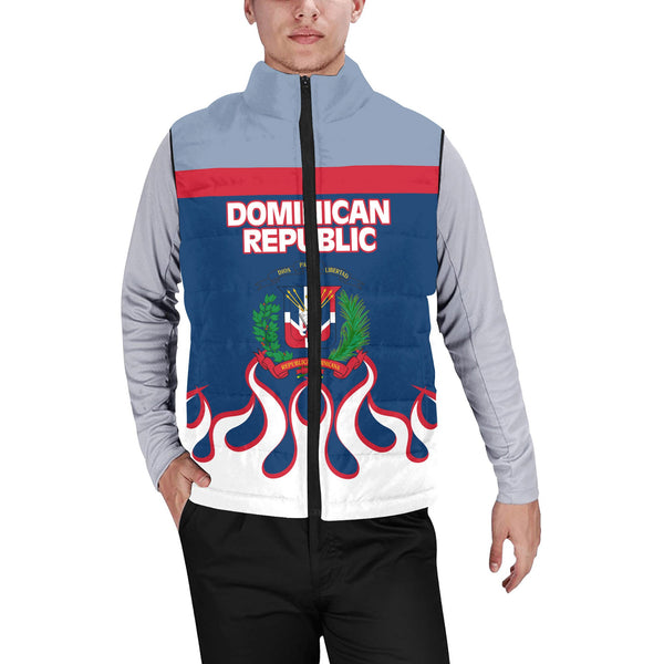 Dominican Republic Men Padded Jacket Vest Flag & Coat Of Arms Fire Hockey Style