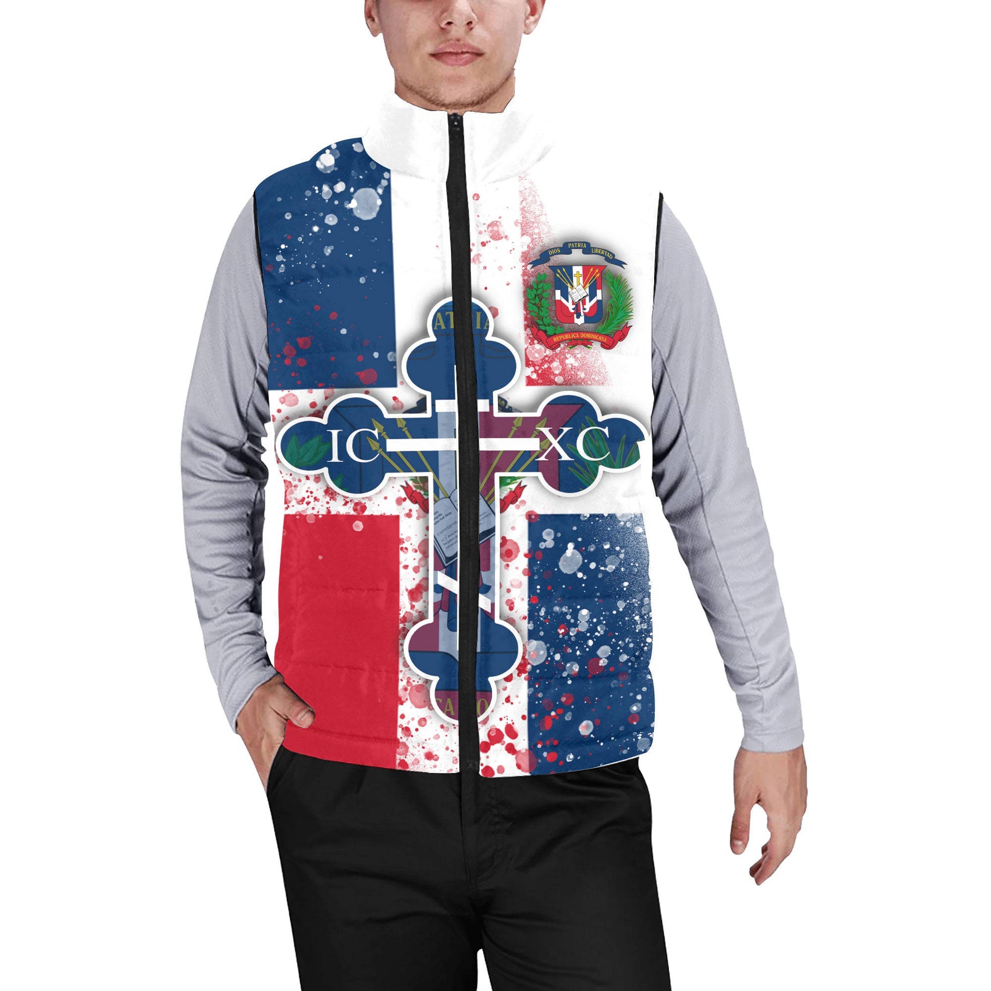 Dominican Republic Men Padded Jacket Vest Flag & Coat Of Arms Orthodox Style