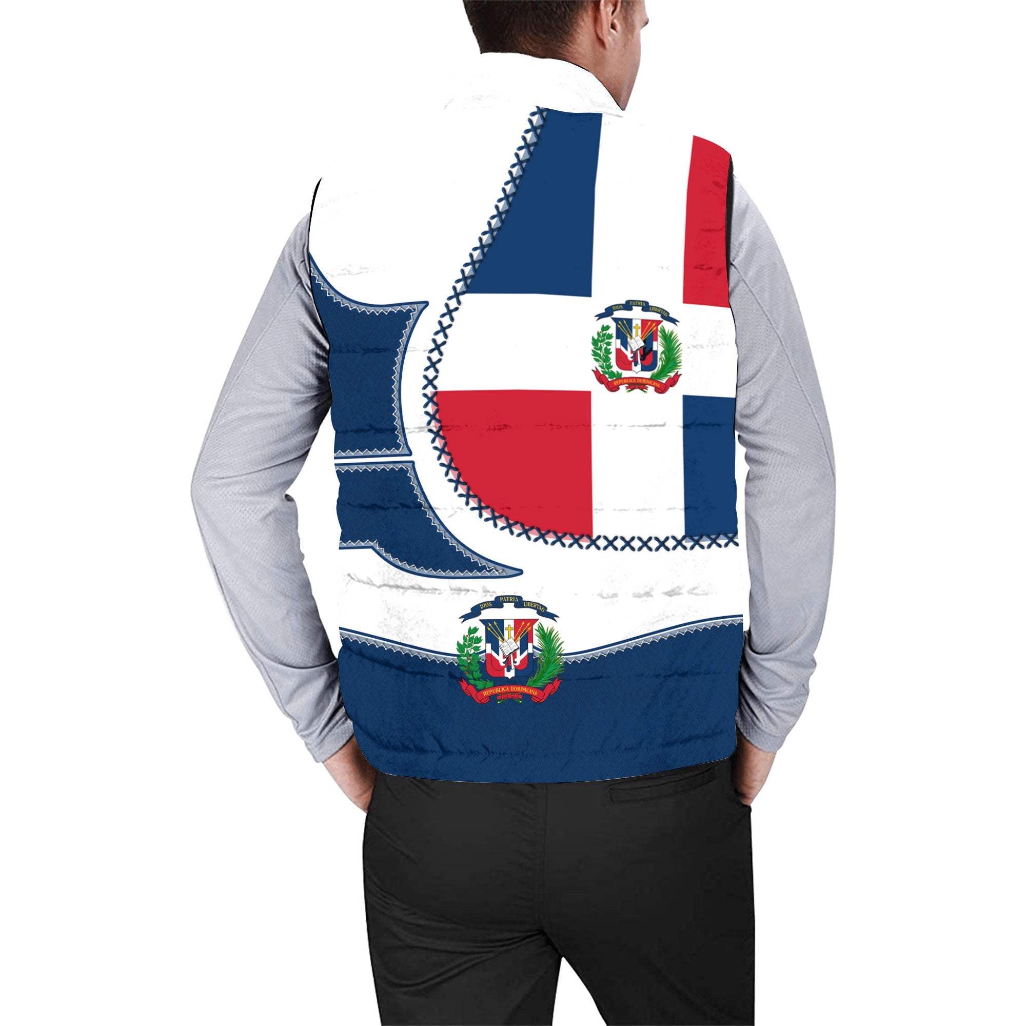 Dominican Republic Men Padded Jacket Vest Flag & Coat Of Arms Leather Style