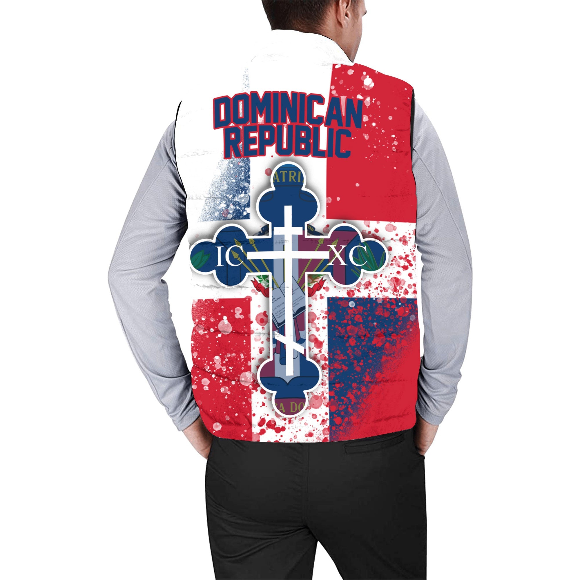 Dominican Republic Men Padded Jacket Vest Flag & Coat Of Arms Orthodox Style