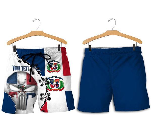 Dominican Republic Men Short Flag & Coat Of Arms Skull Style