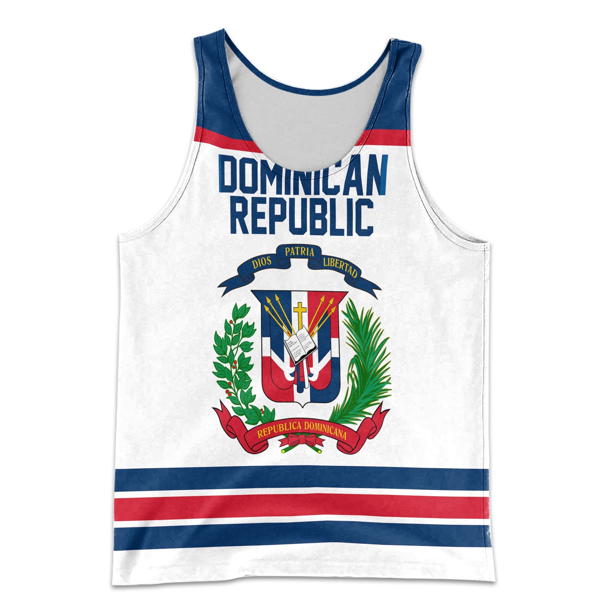 Dominican Republic Men Tank Top Flag & Coat Of Arms Hockey Style