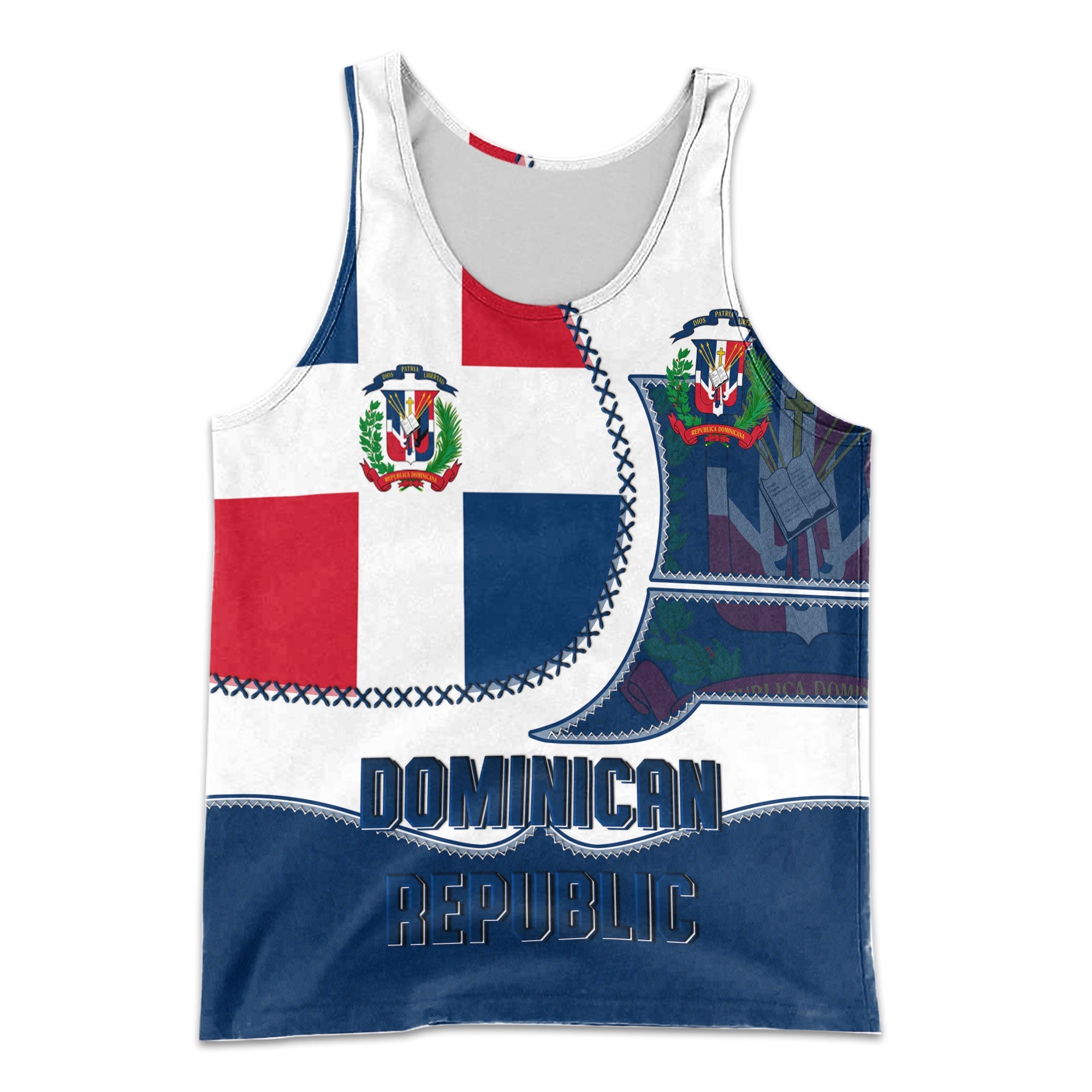 Dominican Republic Men Tank Top Flag & Coat Of Arms Leather Style