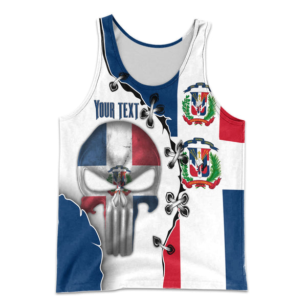 Dominican Republic Men Tank Top Flag & Coat Of Arms Skull Style