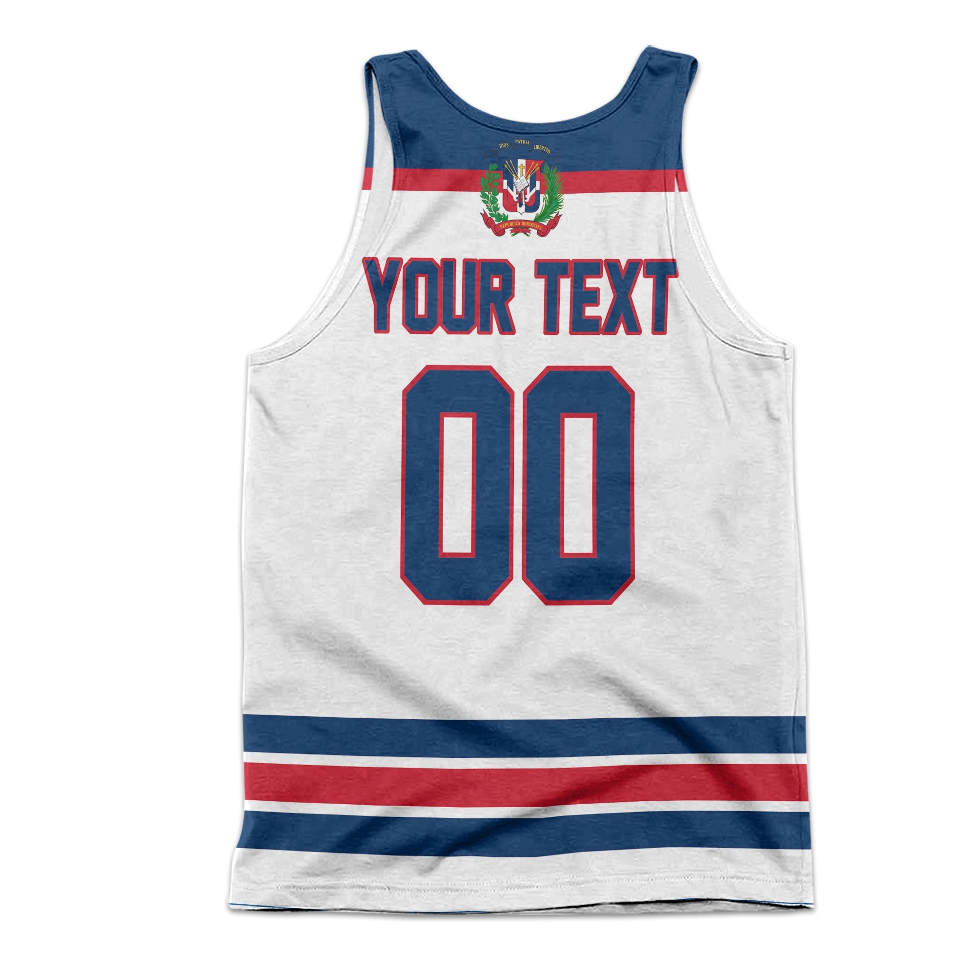 Dominican Republic Men Tank Top Flag & Coat Of Arms Hockey Style