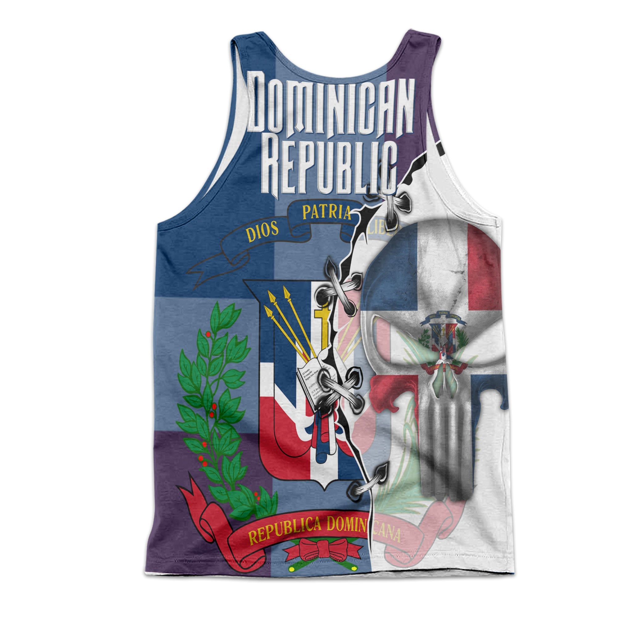 Dominican Republic Men Tank Top Flag & Coat Of Arms Skull Style