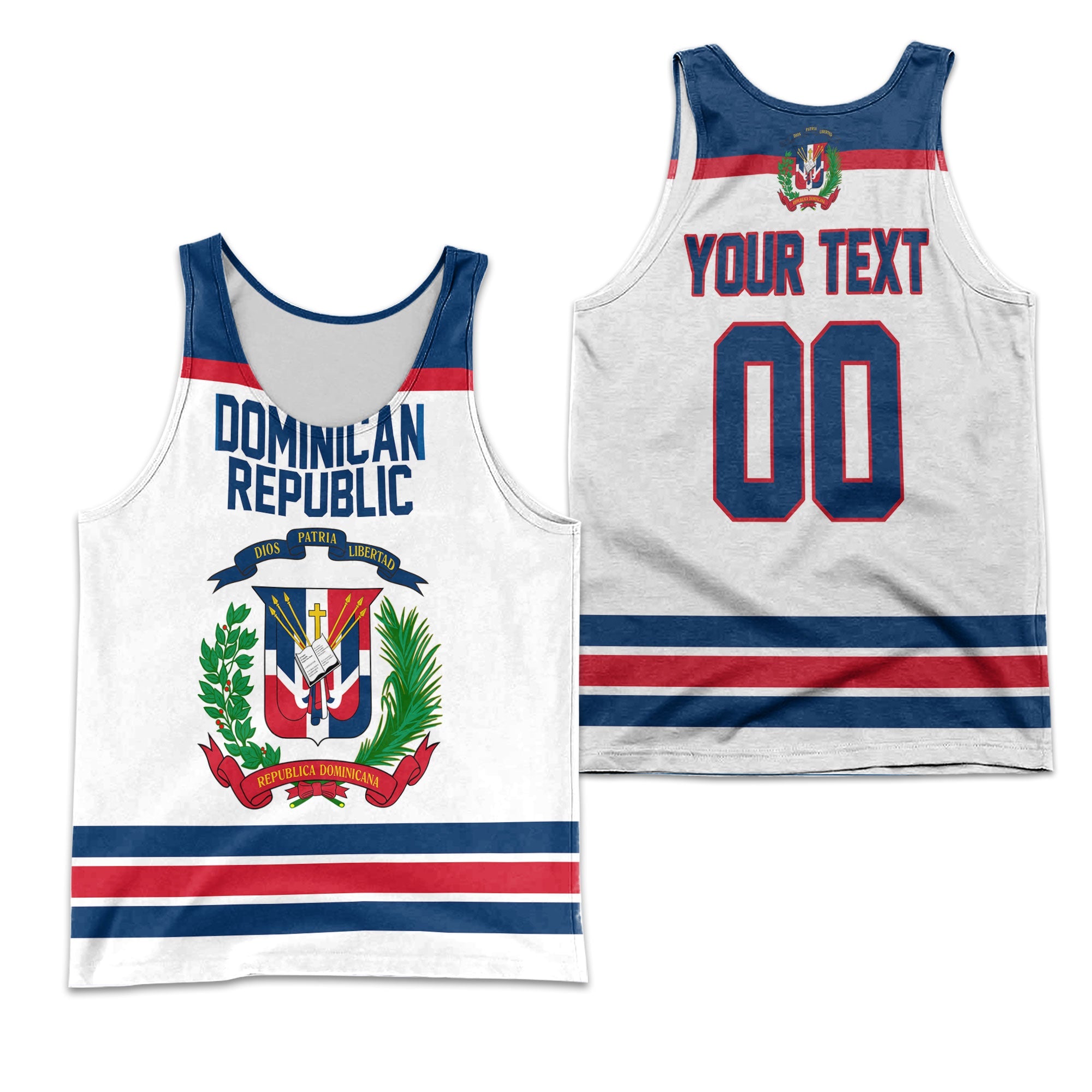 Dominican Republic Men Tank Top Flag & Coat Of Arms Hockey Style