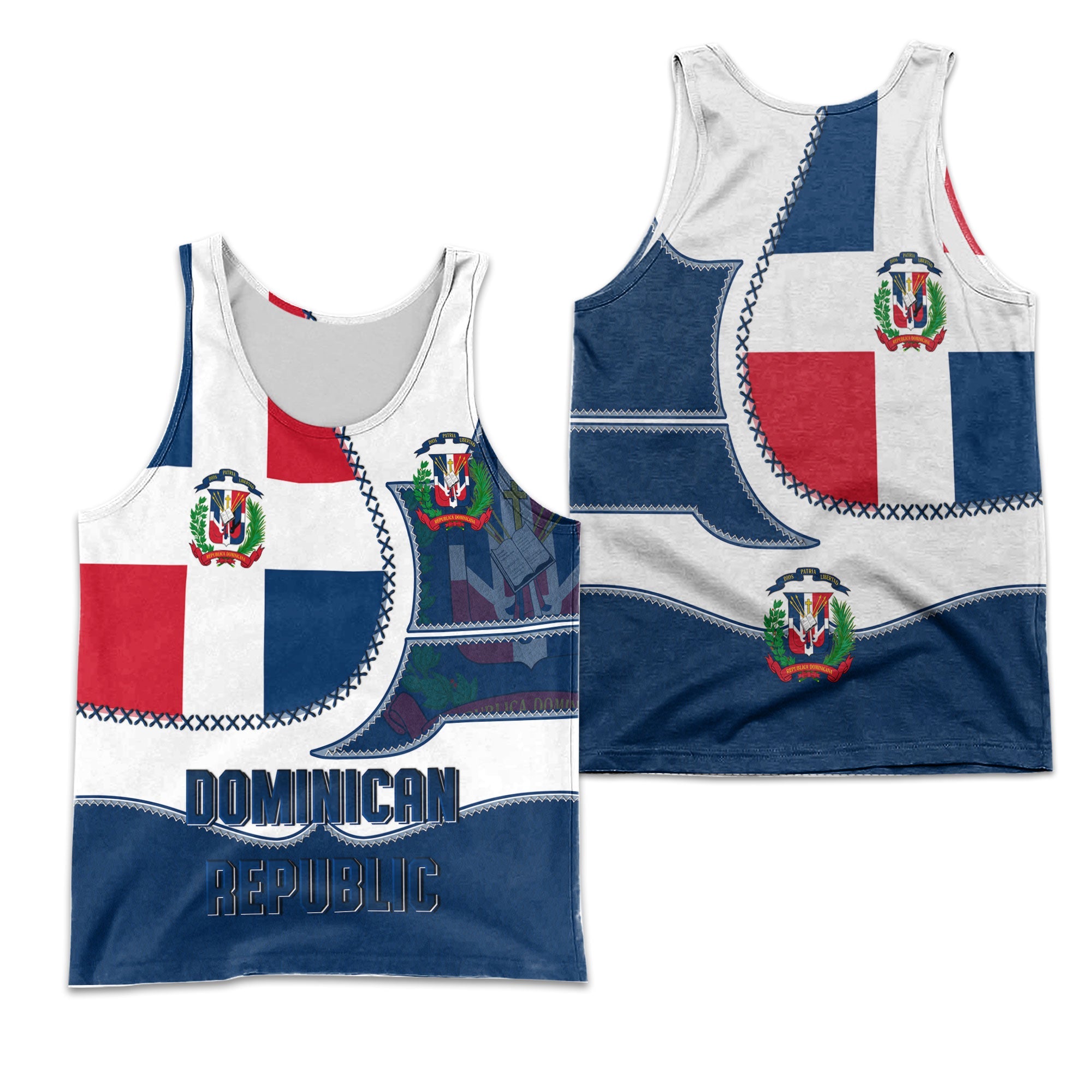 Dominican Republic Men Tank Top Flag & Coat Of Arms Leather Style