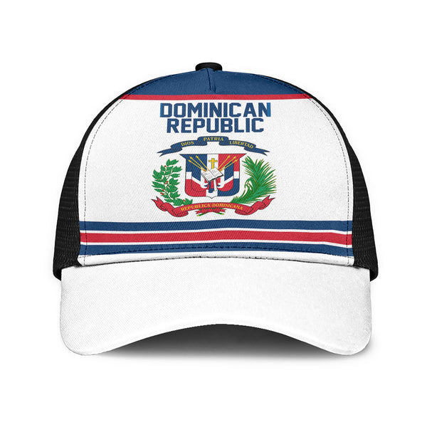 Dominican Republic Mesh Back Cap Flag & Coat Of Arms Hockey Style