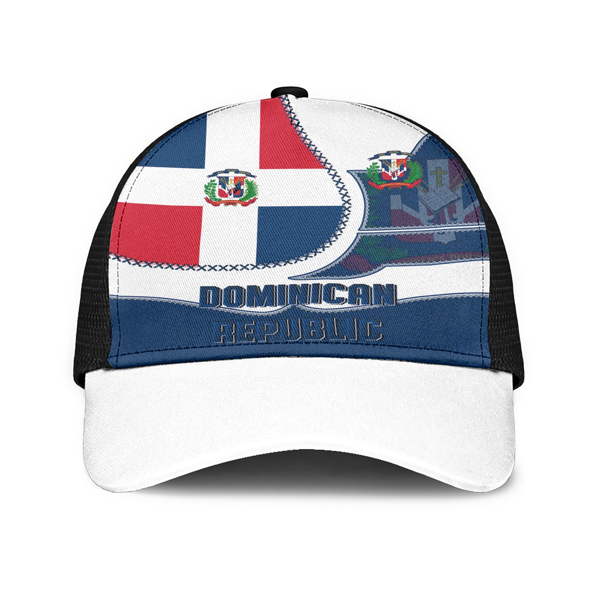 Dominican Republic Mesh Back Cap Flag & Coat Of Arms Leather Style