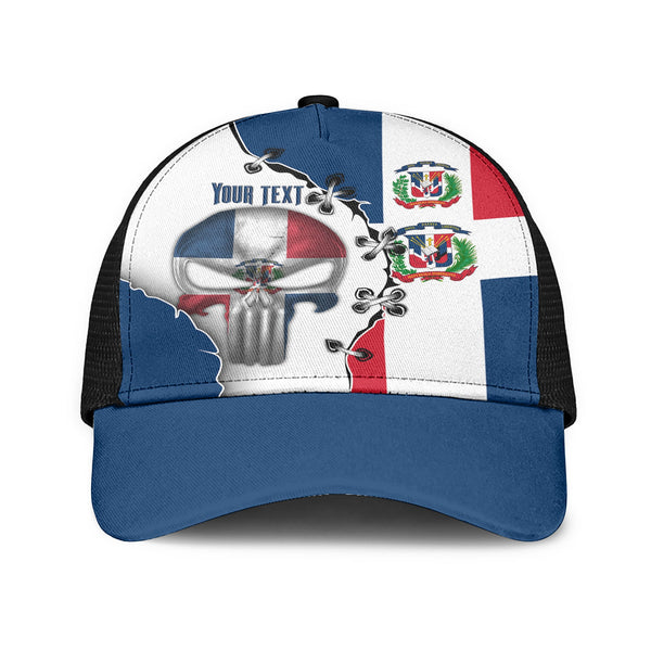 Dominican Republic Mesh Back Cap Flag & Coat Of Arms Skull Style