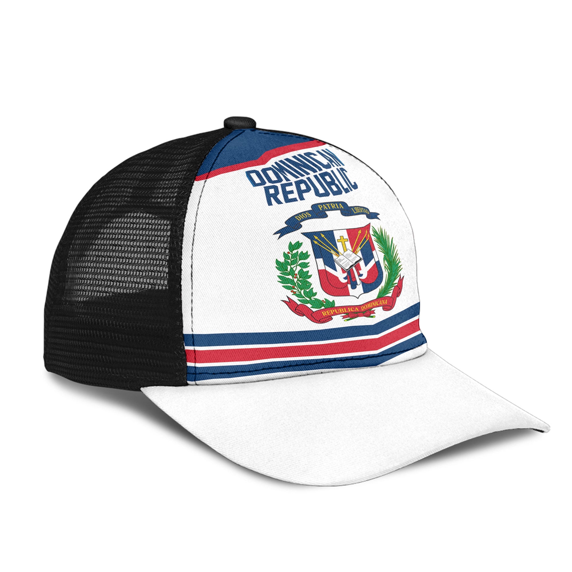 Dominican Republic Mesh Back Cap Flag & Coat Of Arms Hockey Style