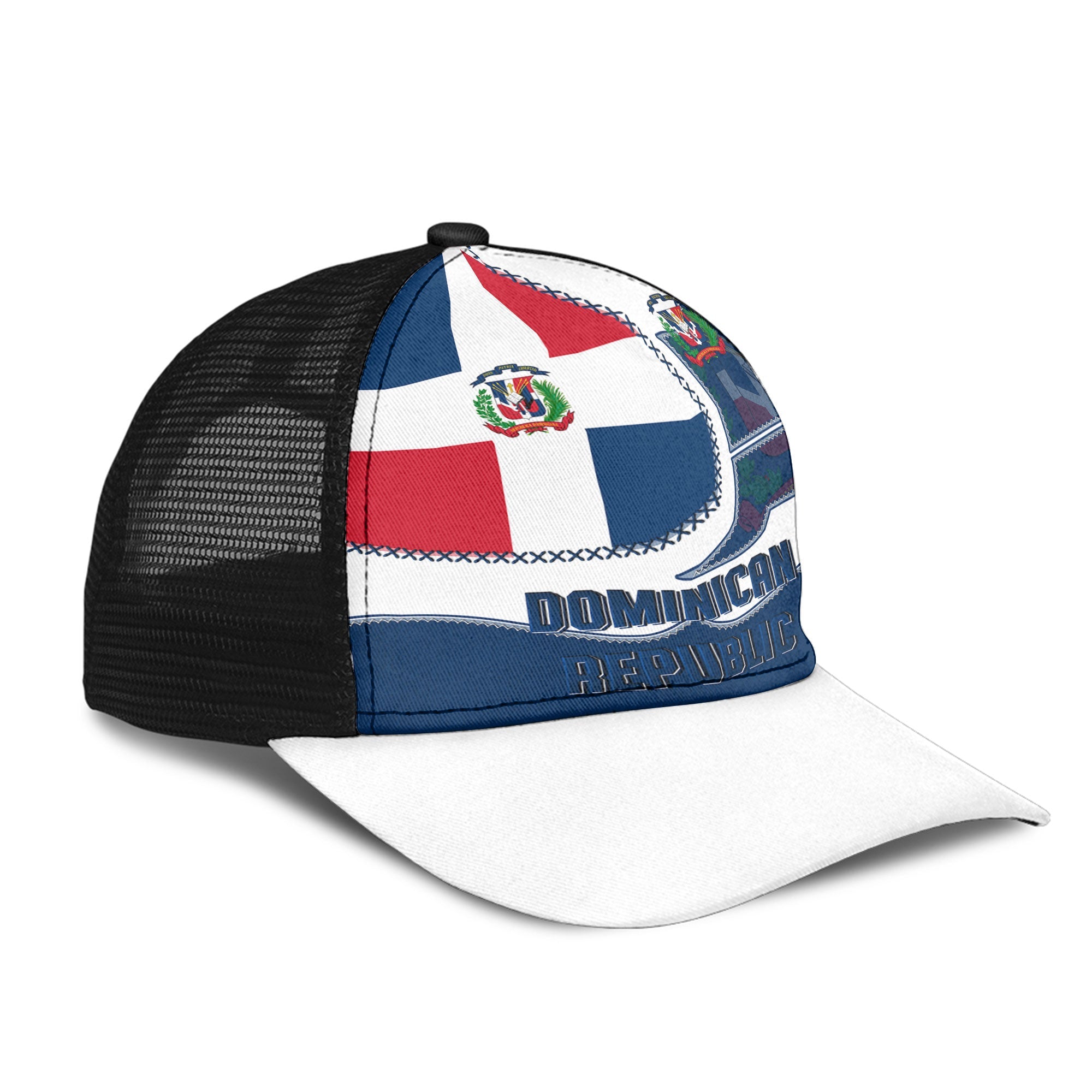 Dominican Republic Mesh Back Cap Flag & Coat Of Arms Leather Style