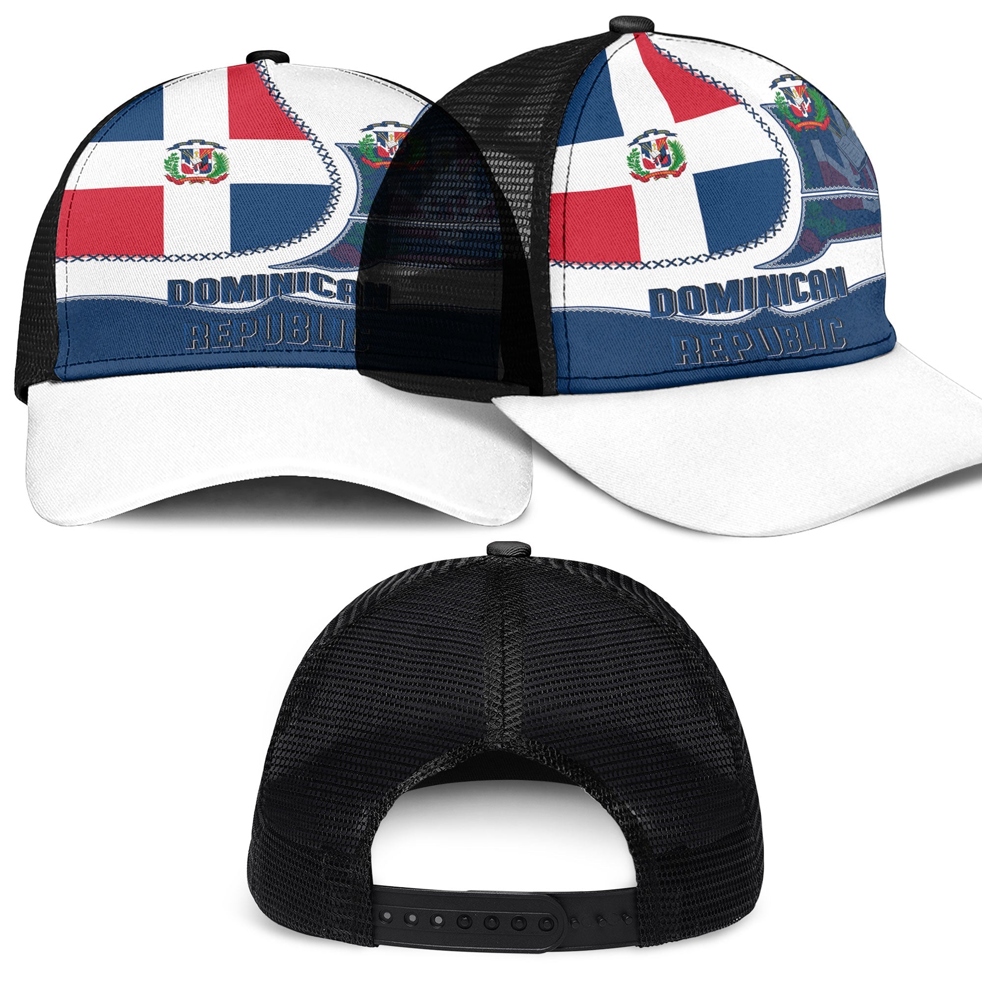 Dominican Republic Mesh Back Cap Flag & Coat Of Arms Leather Style