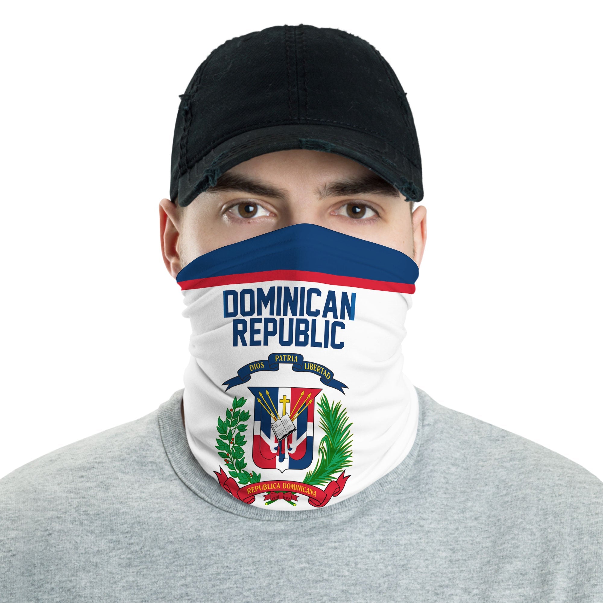 Dominican Republic Neck Gaiter Flag & Coat Of Arms Hockey Style