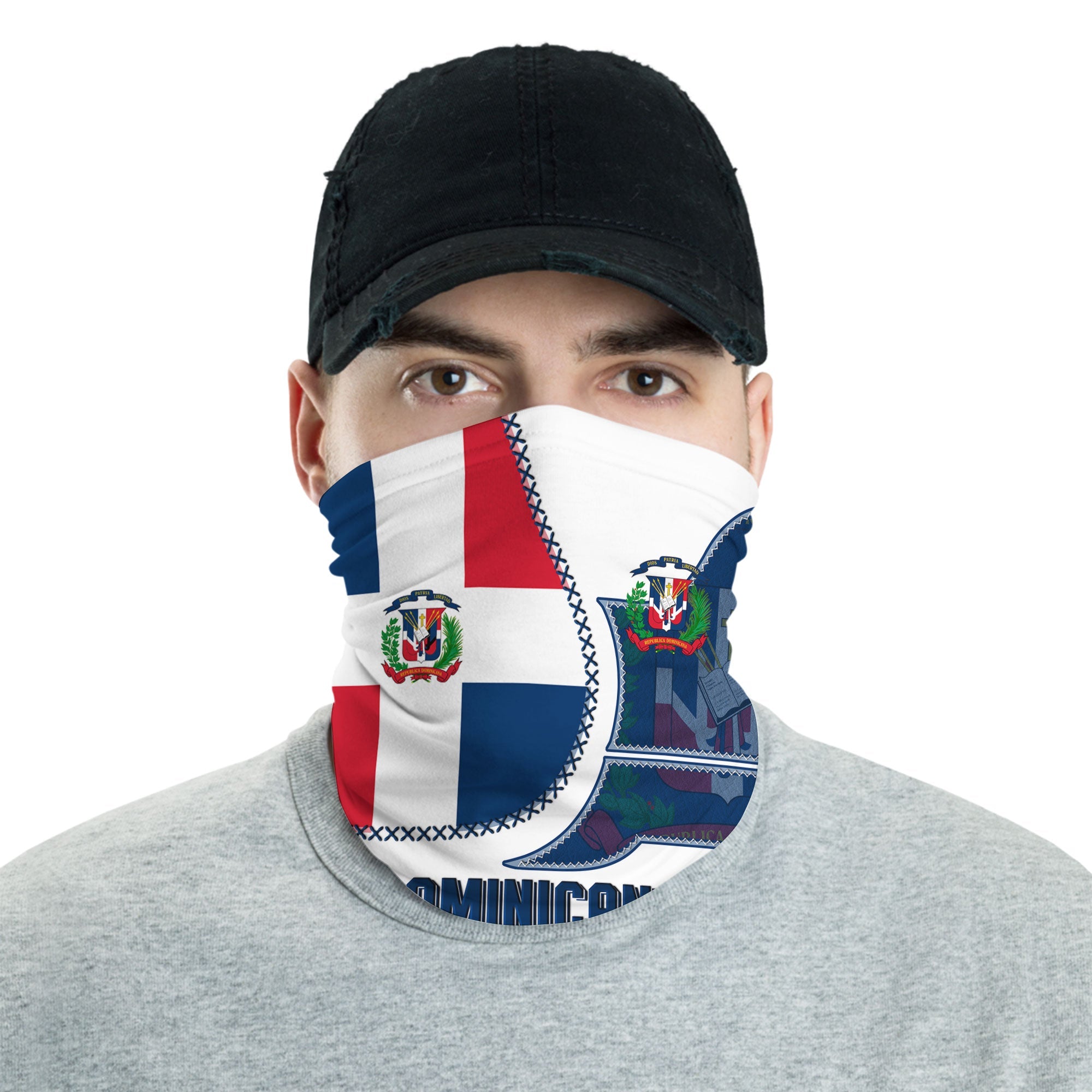 Dominican Republic Neck Gaiter Flag & Coat Of Arms Leather Style