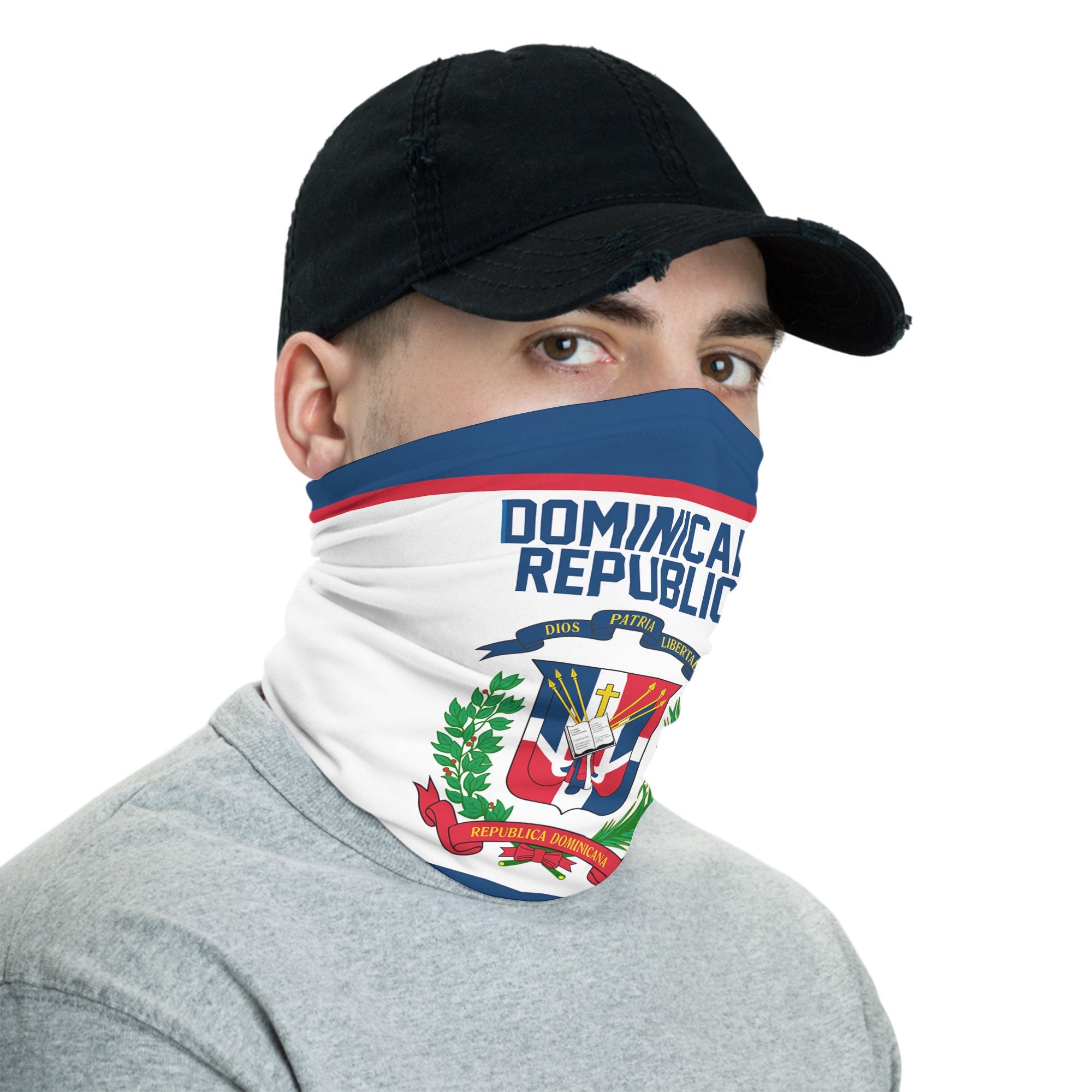 Dominican Republic Neck Gaiter Flag & Coat Of Arms Hockey Style