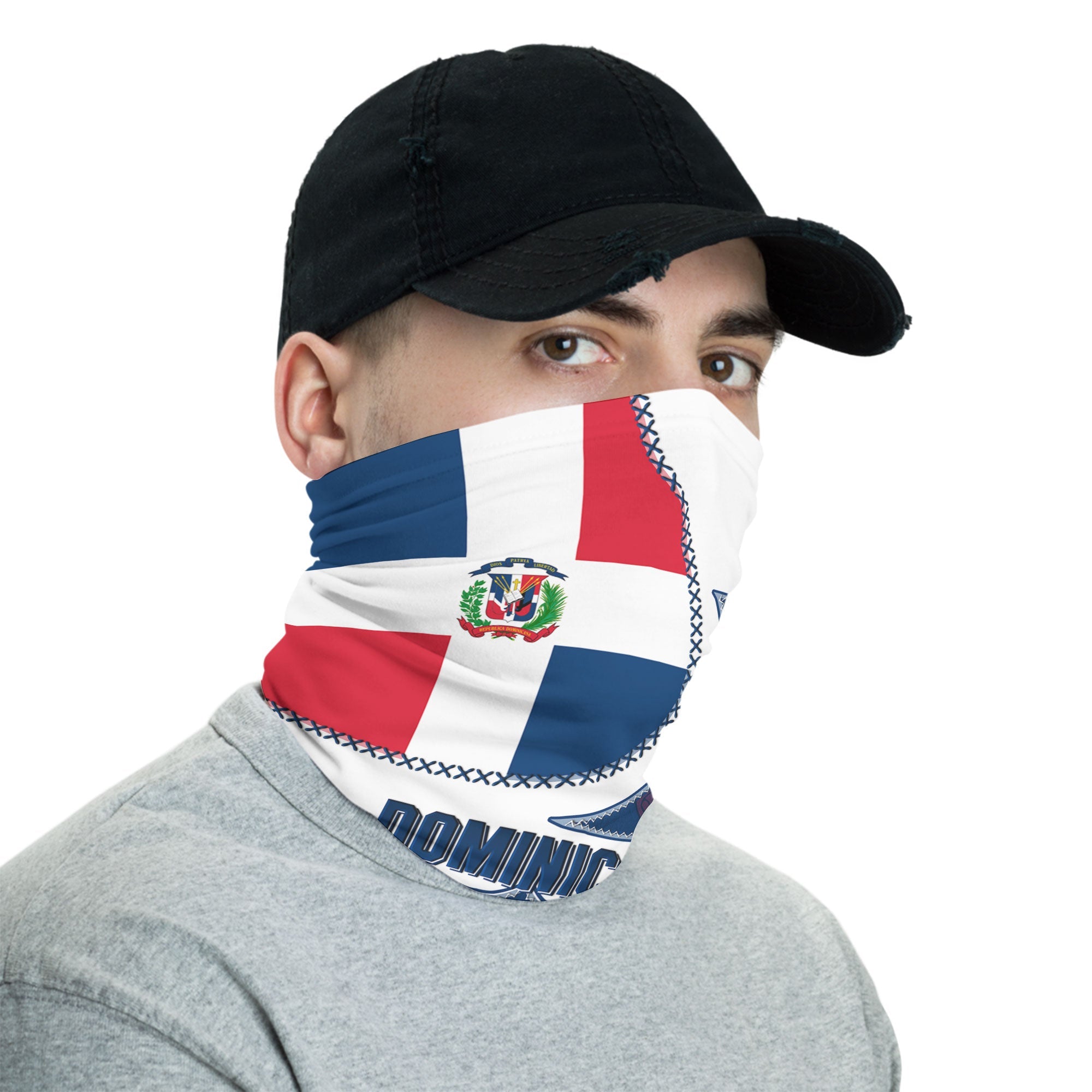 Dominican Republic Neck Gaiter Flag & Coat Of Arms Leather Style