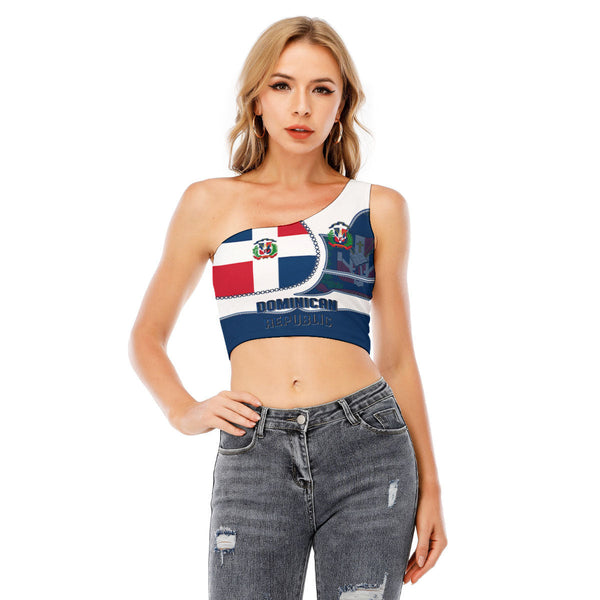 Dominican Republic One Shoulder Shirt Flag & Coat Of Arms Leather Style