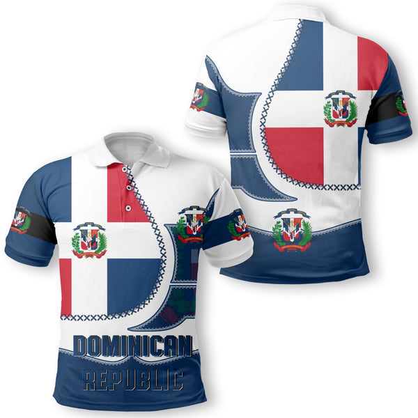 Dominican Republic Polo Shirt Flag & Coat Of Arms Leather Style